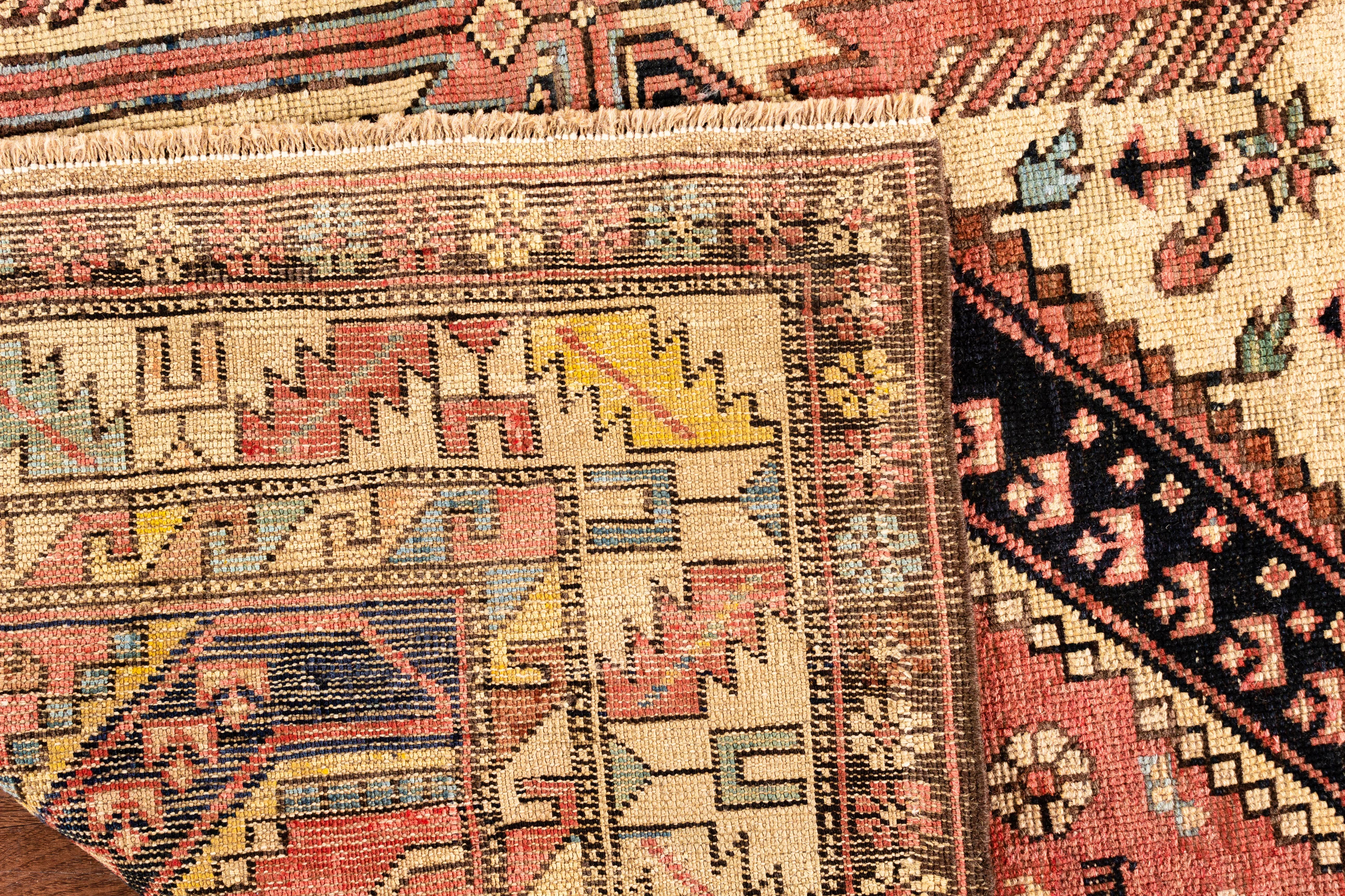 Antique Caucasian Shirvan rug, circa 1880. From east Caucasia a Shirvan in a squarish size handwoven circa 1880, with a soft gentle field complemented so well by the dark diamond bands surrounded by a light ivory border enclosed within a light and