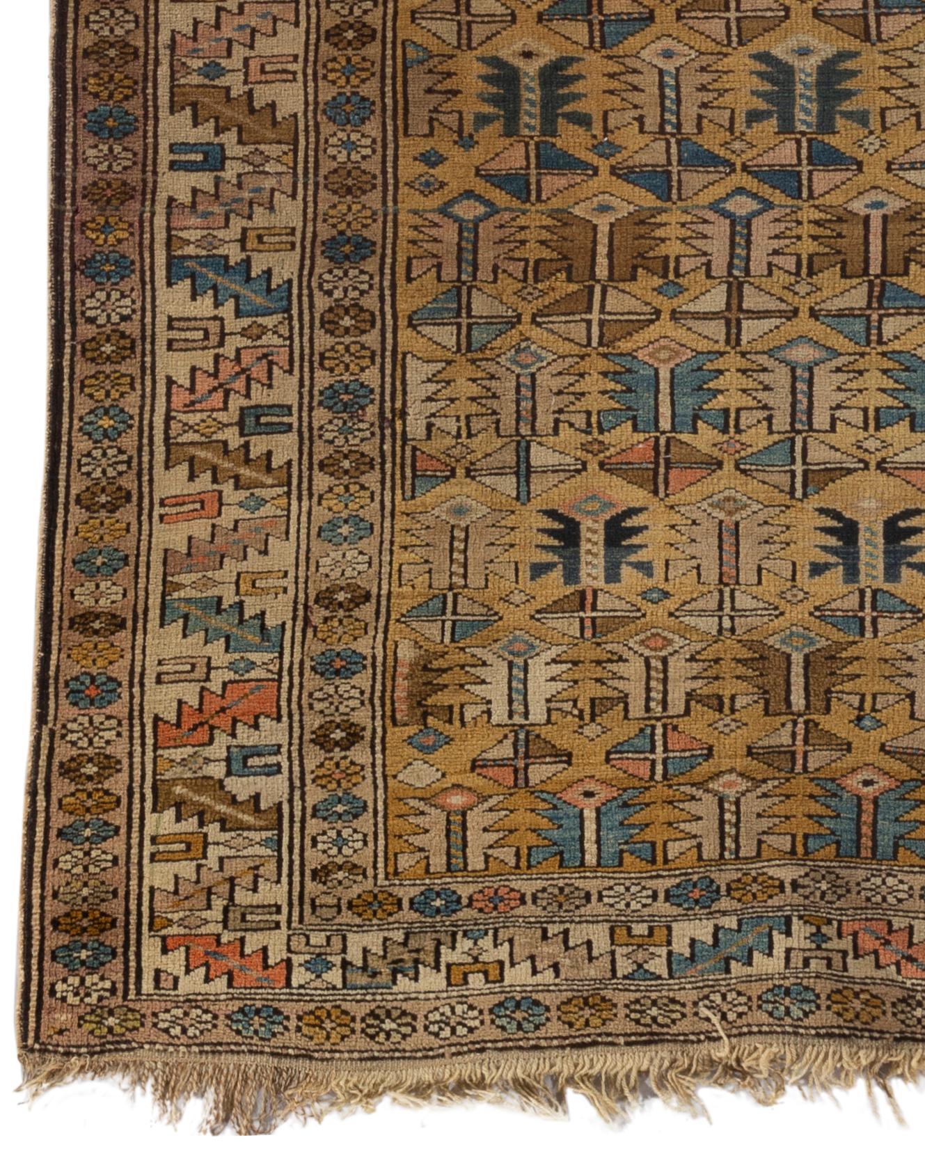 Antique Caucasian Shirvan rug, circa 1880. The field composed of floral and ethnic designs in a selection of soft colors with traditional Shirvan multiple borders framing the rug. These types of antique Caucasian rugs were woven in the eastern part