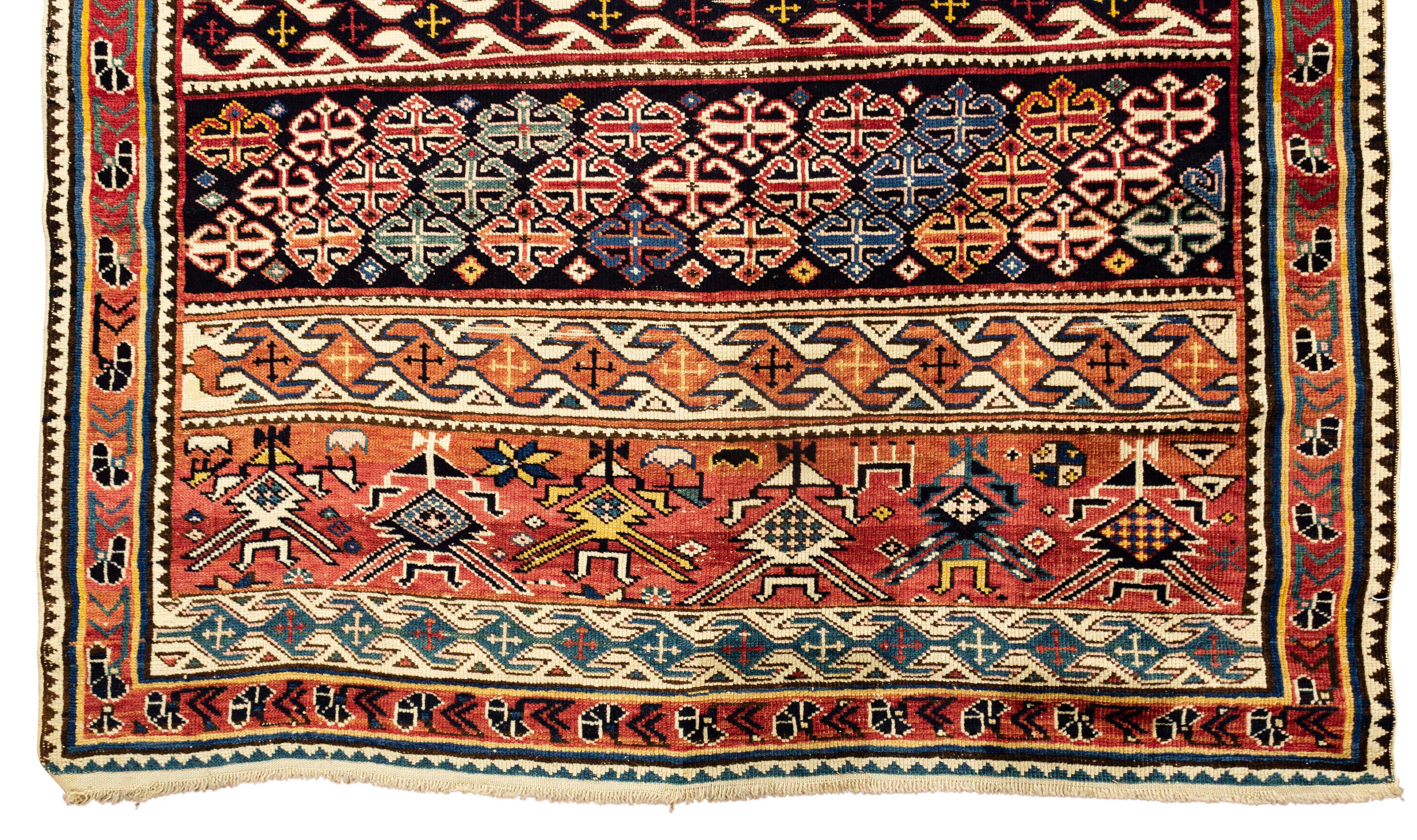 Antiker kaukasischer Schirwan-Teppich, um 1880  3'6 x 5'5 (Kaukasisch) im Angebot