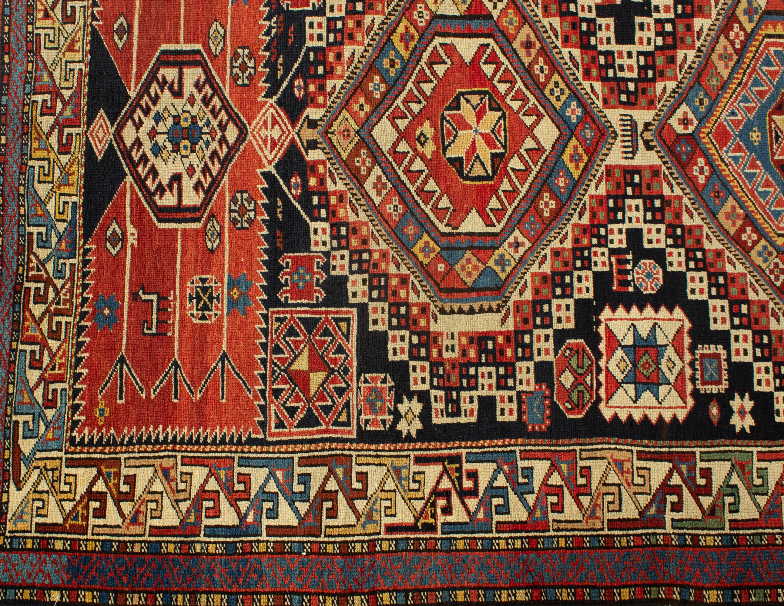 Tapis Shirvan caucasien ancien, vers 1880, 4'6 x 7'11 Bon état - En vente à Secaucus, NJ
