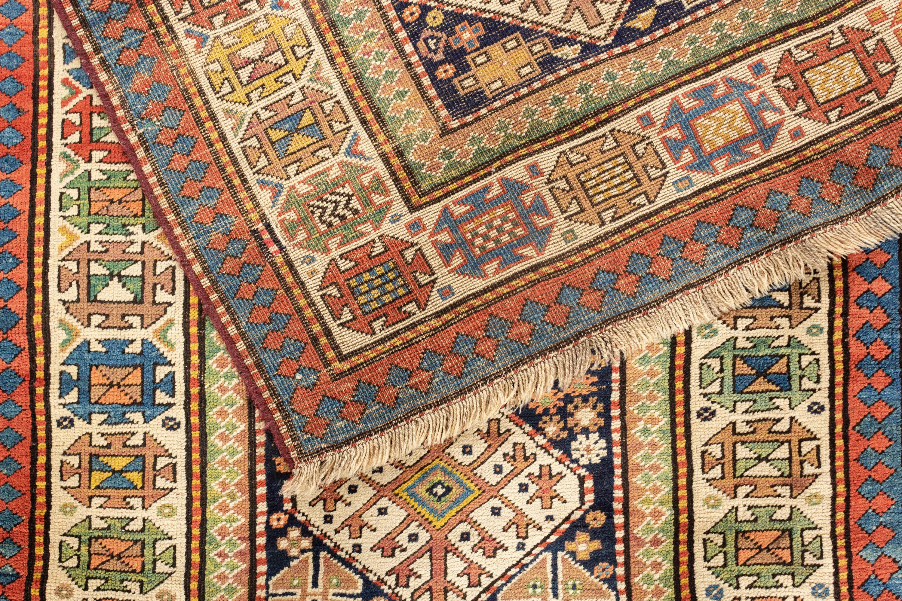 Laine Tapis Shirvan caucasien ancien, vers 1880, 3'6 x 9'3 en vente