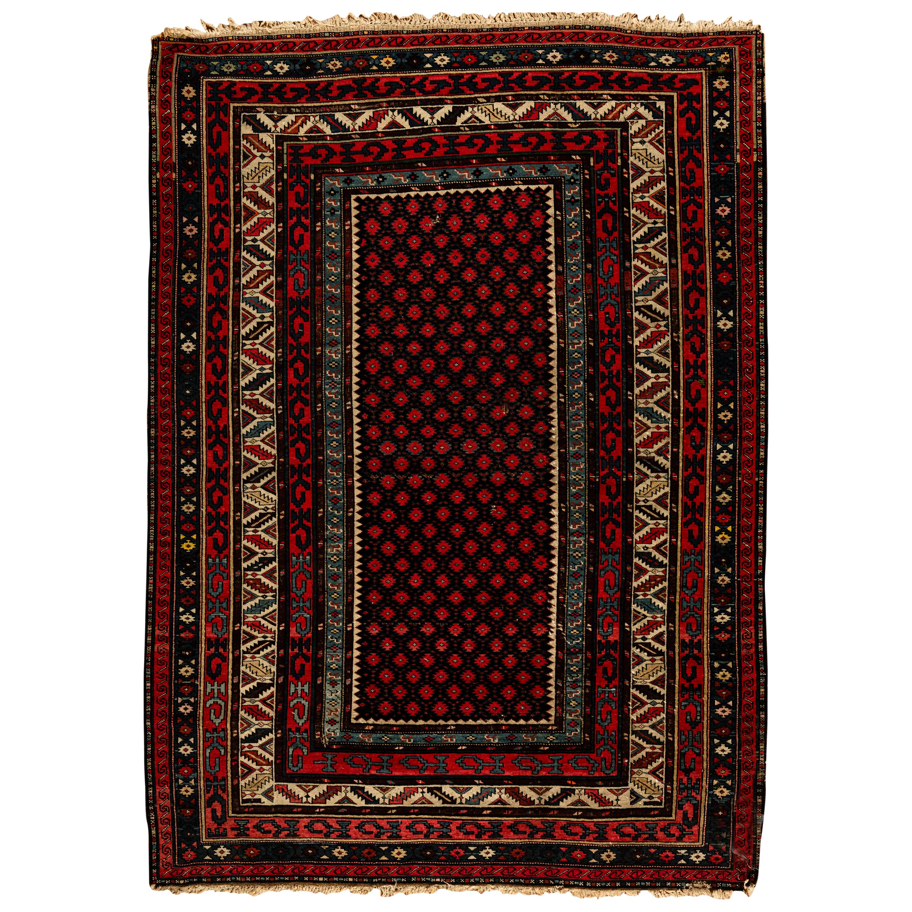 Antico tappeto caucasico Shirvan, 1890 circa  4' x 5'7 in vendita