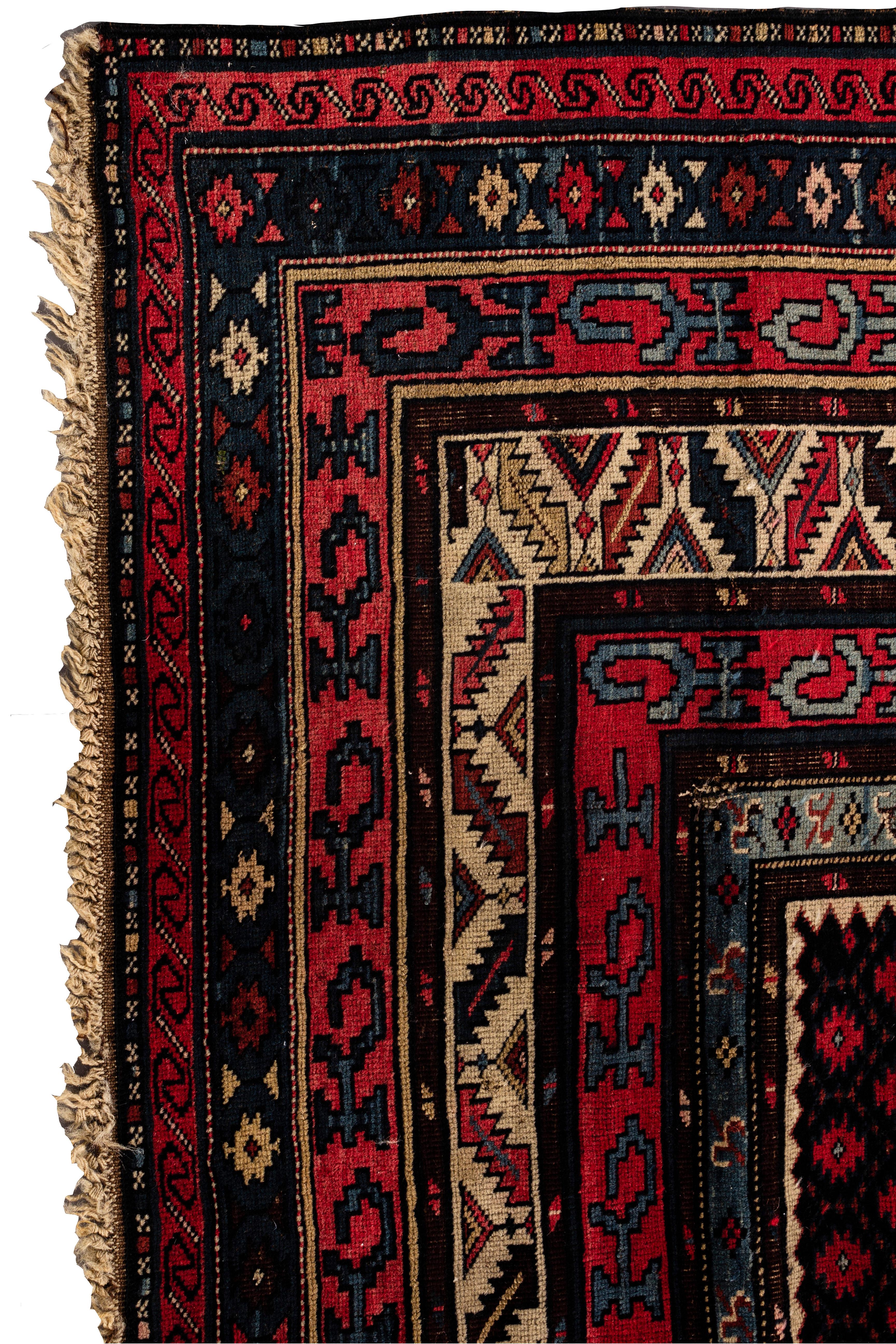 Antique Caucasian Shirvan rug, circa 1890. A Shirvan handwoven Caucasian rug, circa 1890. These types of antique Caucasian rugs were woven in the eastern part of the region, mostly along the west coast of the Caspian Sea and show in the design, the