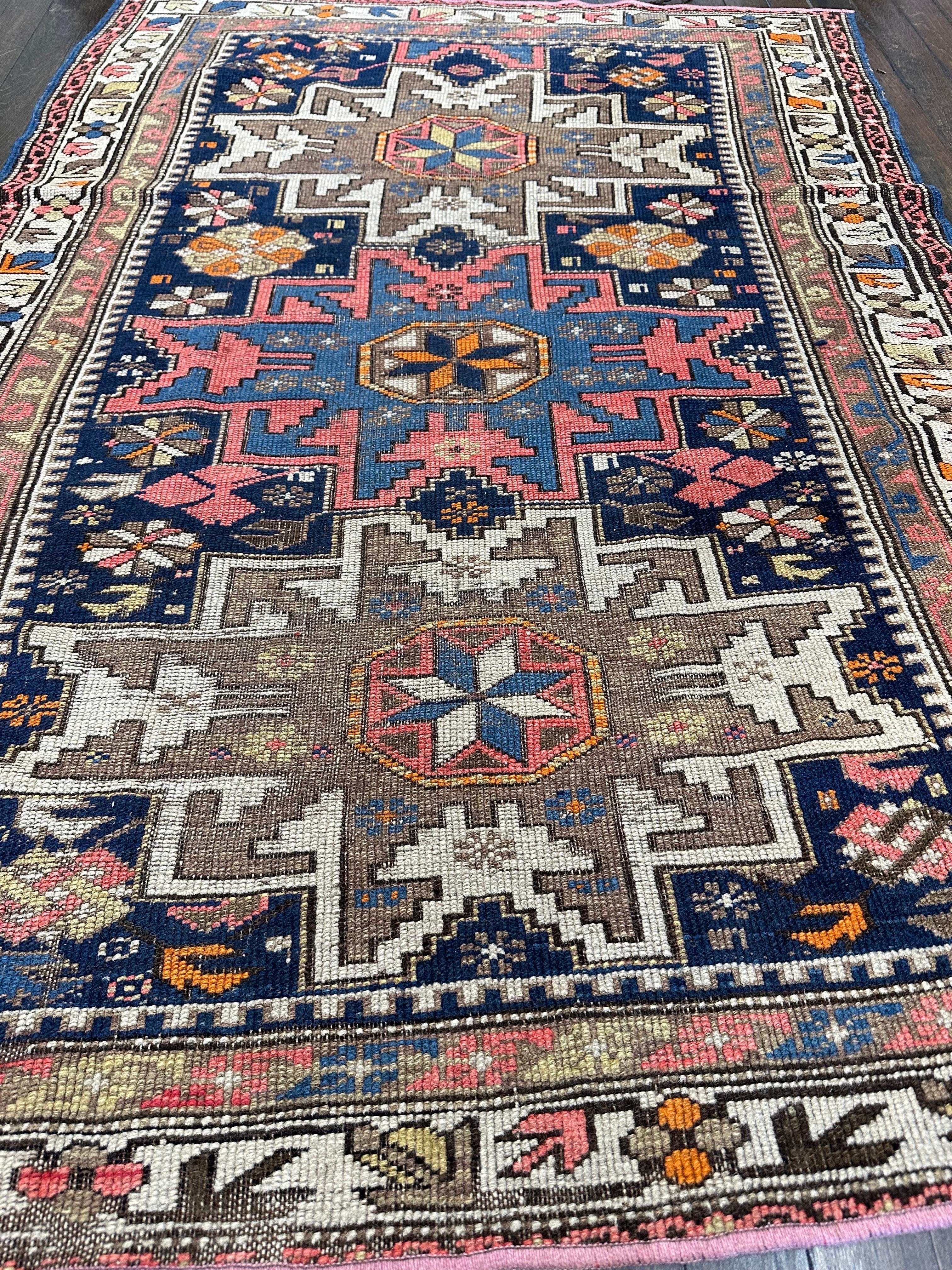Hand-Knotted Antique Caucasian Shirvan Rug circa 1910 3’2x4’7” For Sale