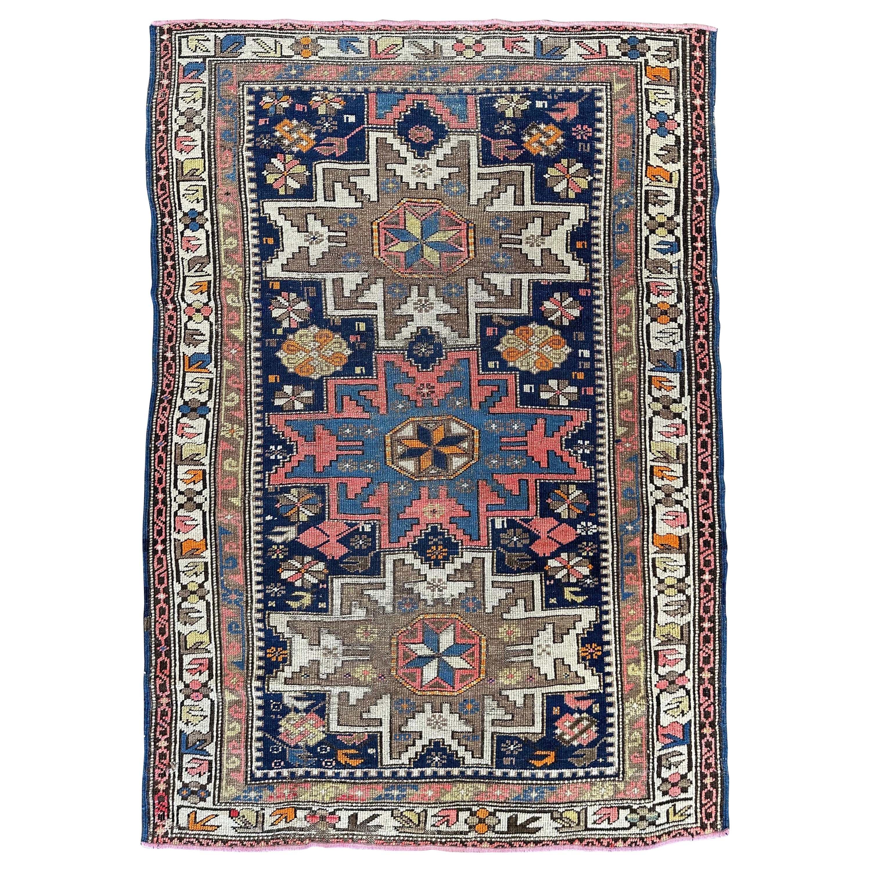 Antiker kaukasischer Schirwan-Teppich um 1910 3'2x4'7