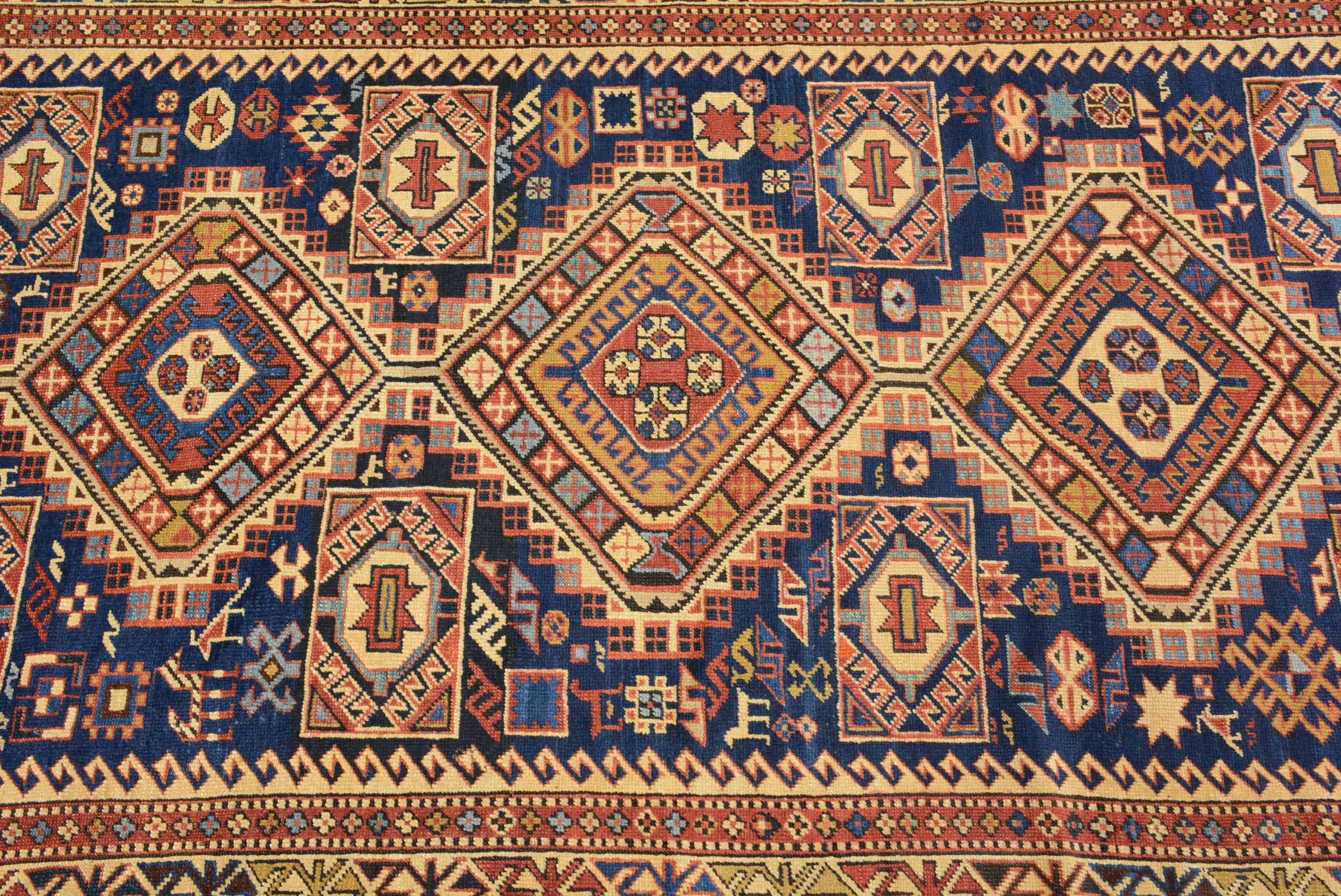 The Shirvan region in the eastern Caucasus is one of the principle weaving centers in that region.  This area is known for producing bold geometric patterns executed in primary colors.  With the exception of a group of rugs woven in the vicinity of