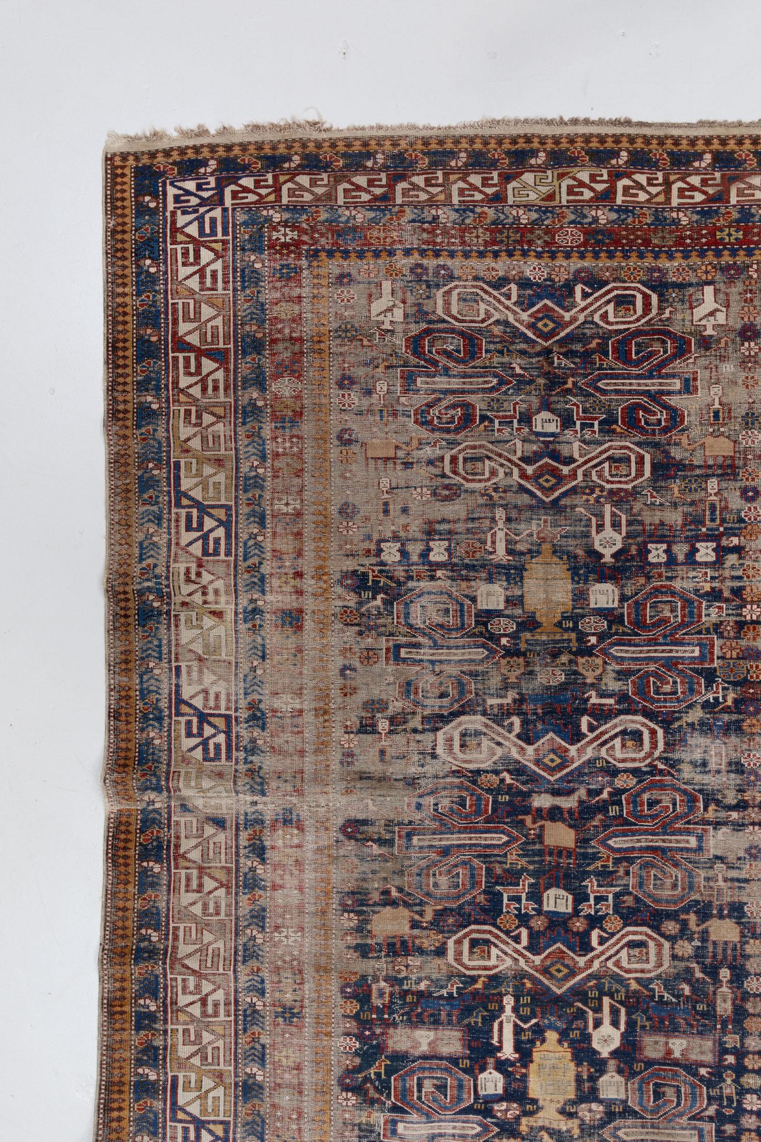 Antique Caucasian Shirvan Rug In Distressed Condition For Sale In West Palm Beach, FL