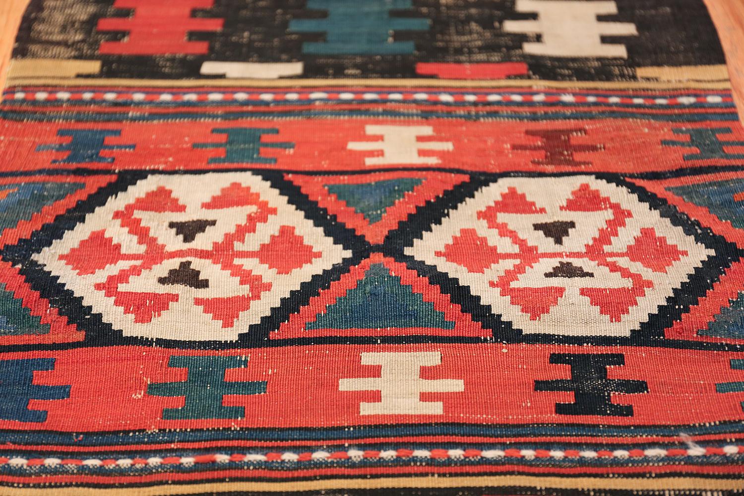 Hand-Knotted Antique Caucasian Shirvan Rug. Size: 1 ft 7 in x 7 ft 8 in  For Sale