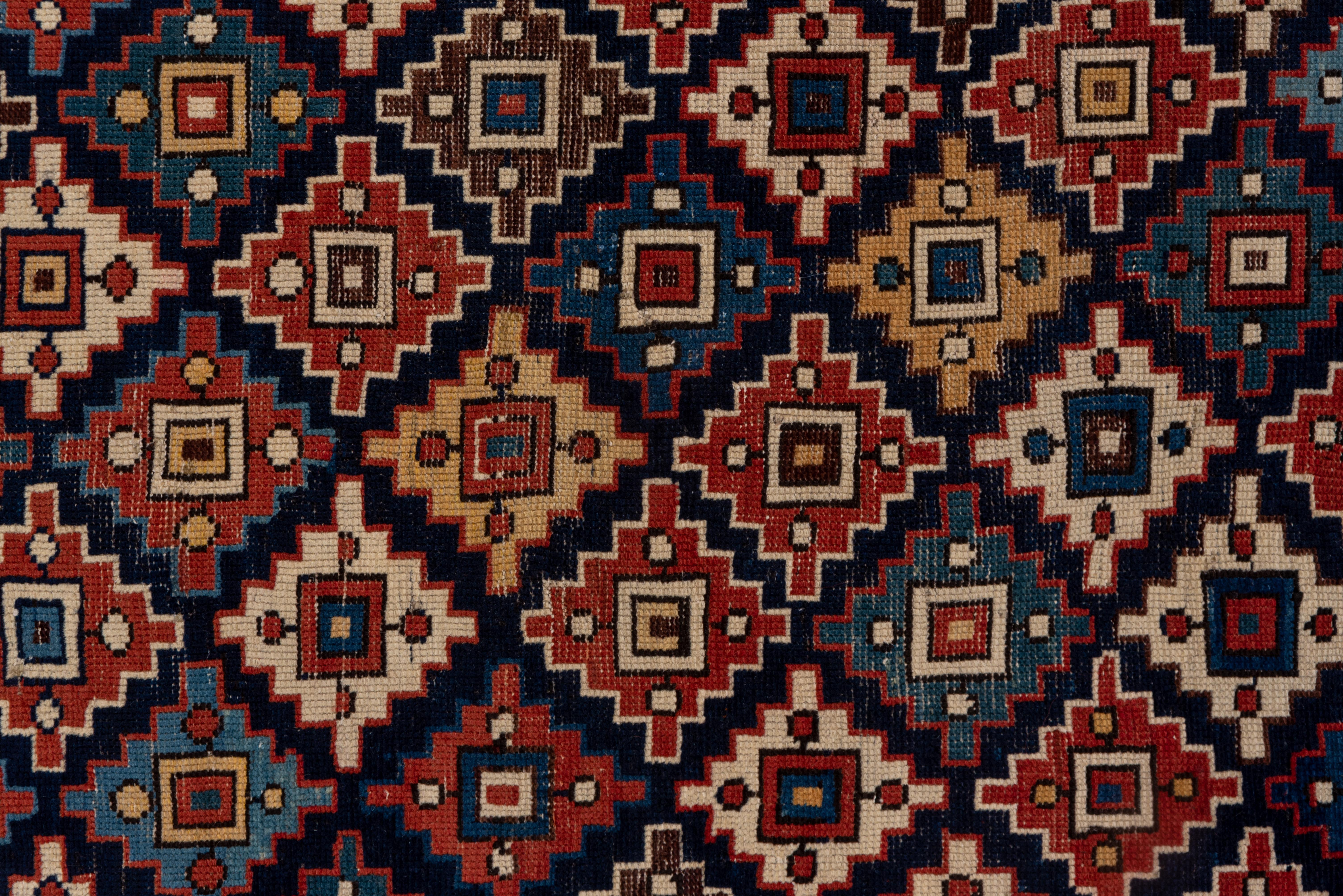 Antique Caucasian Shirvan Rug, Geometric Field, Red, Navy & Yellow Palette In Good Condition In New York, NY