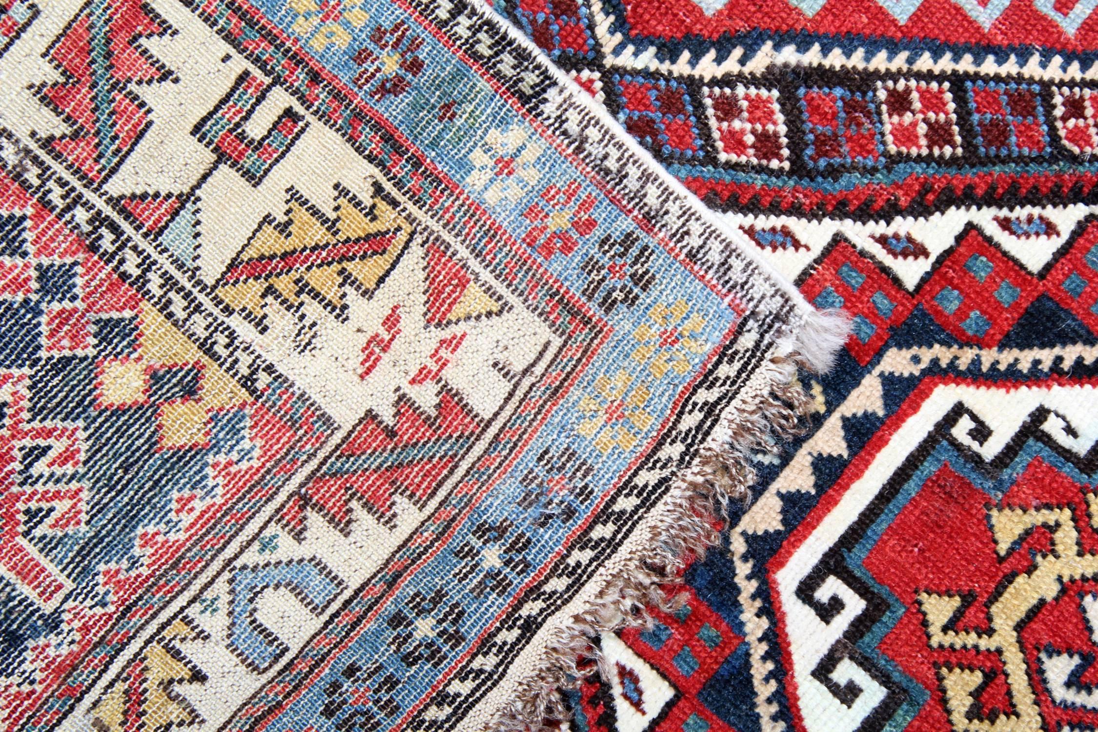 Hand-Woven Antique Caucasian Shirvan Rug, Geometric Oriental Rug For Sale