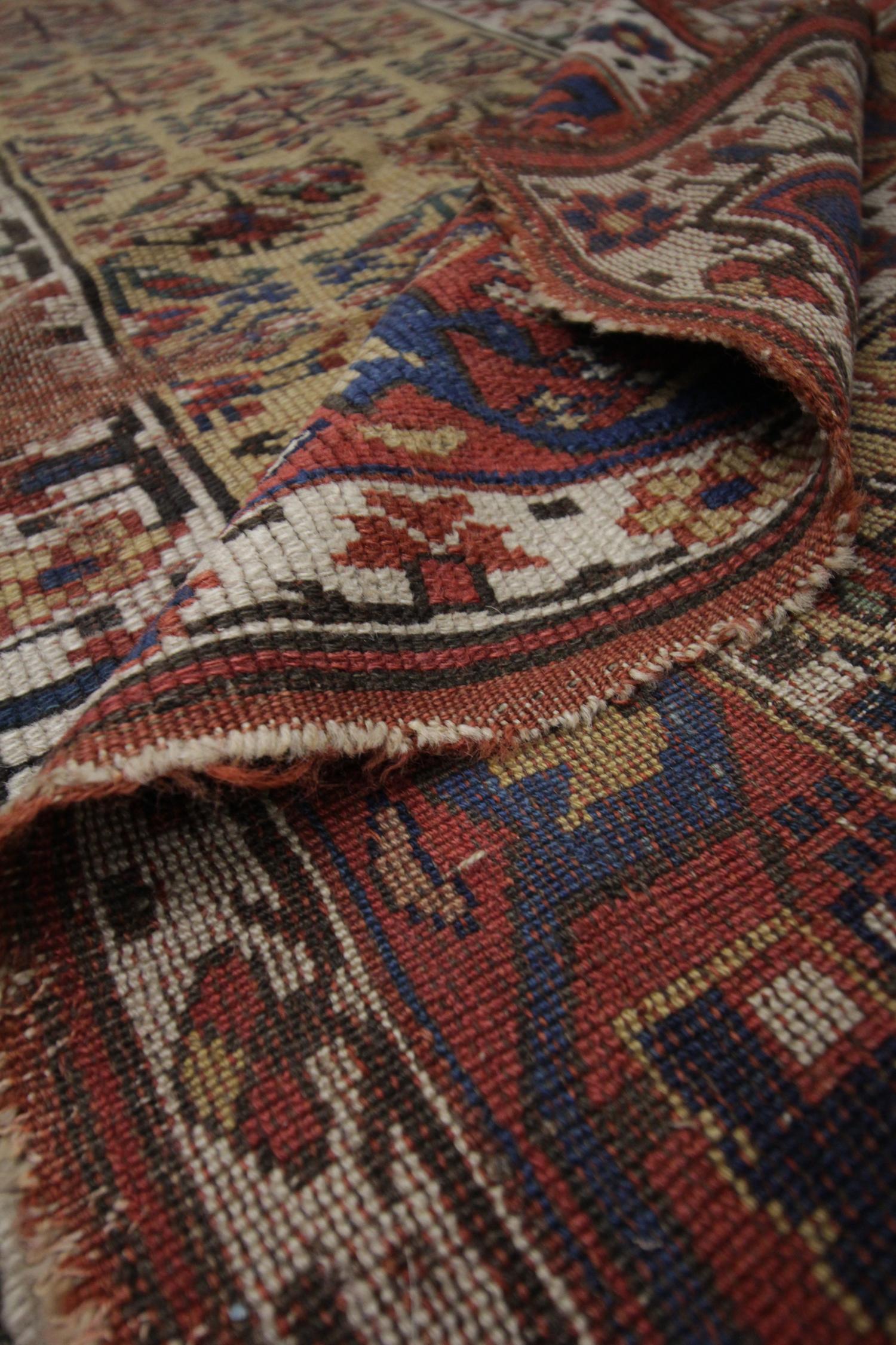 Mid-Century Modern Antique Caucasian Shirvan Rug Handwoven Fragment Oriental Area Rug For Sale