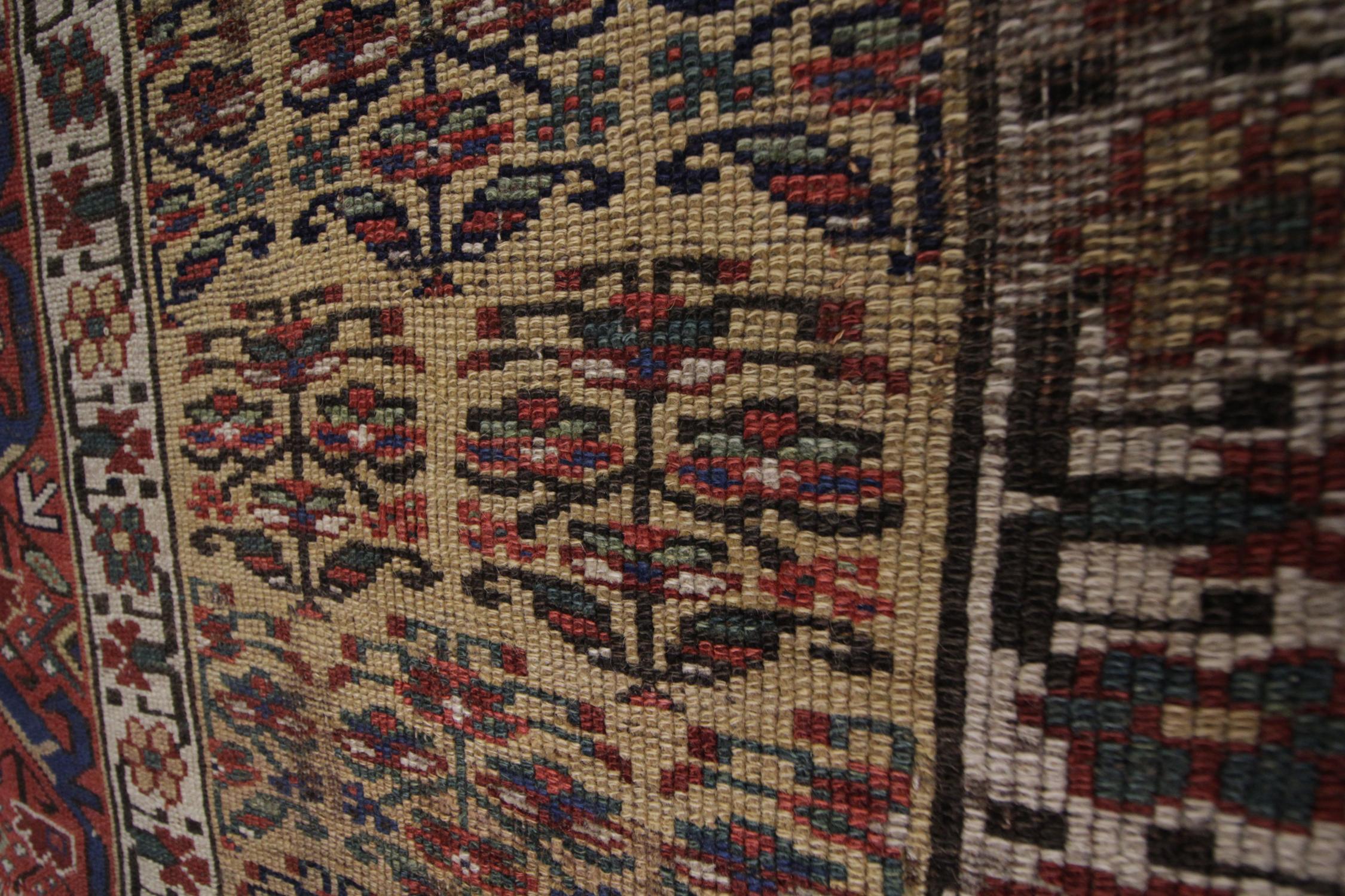 Late 19th Century Antique Caucasian Shirvan Rug Handwoven Fragment Oriental Area Rug For Sale