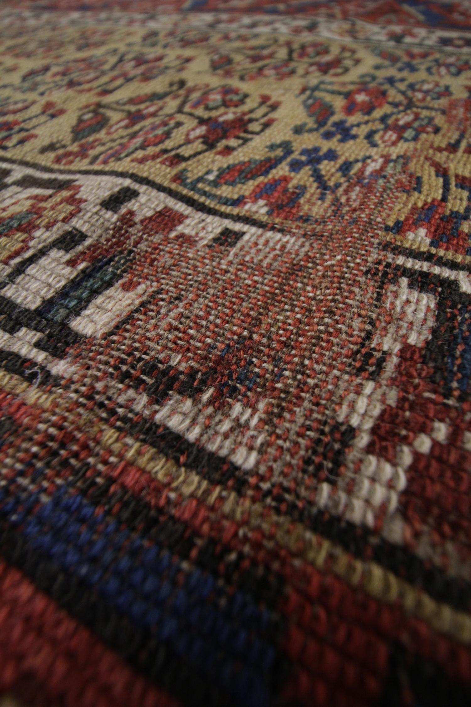 Wool Antique Caucasian Shirvan Rug Handwoven Fragment Oriental Area Rug For Sale