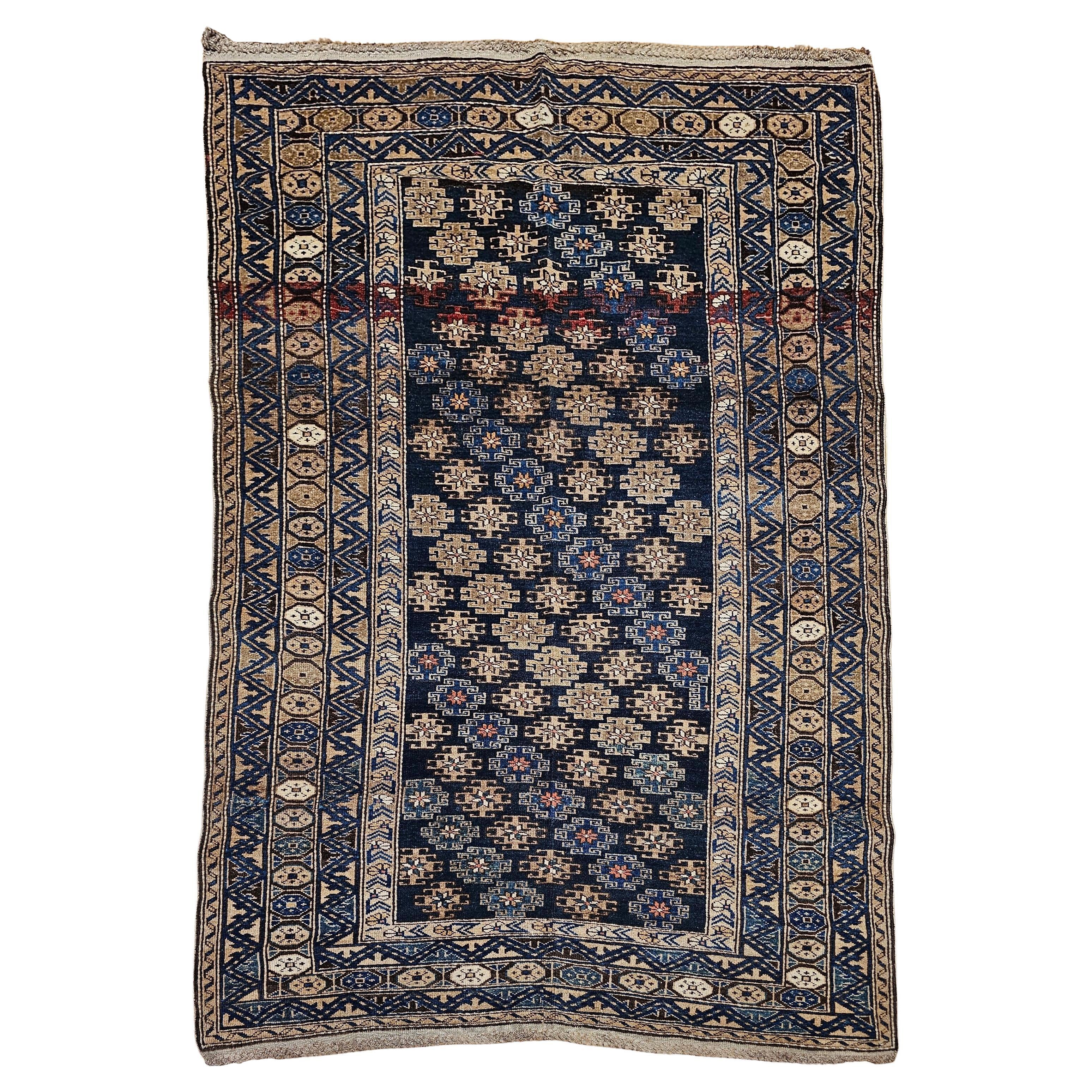 Antique Caucasian Shirvan Rug, Handwoven Wool, Geometric Pattern, 1800s, 4' x 7'