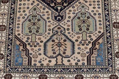 Antique Caucasian Shirvan Rug in Blue, Green, and Cream with Tribal Design