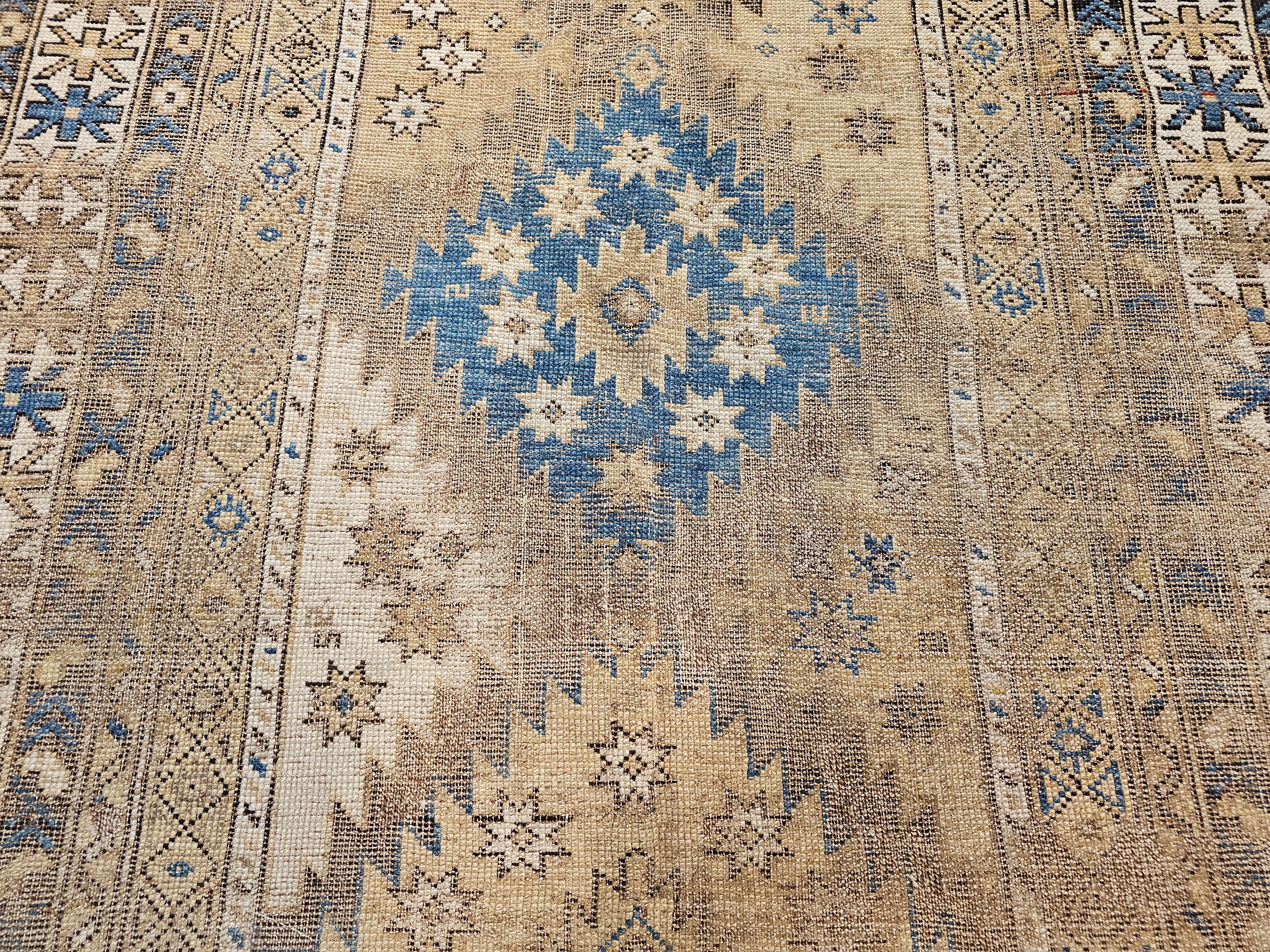 Antique Caucasian Shirvan Area Rug in Pale Blue, Ivory, Camel, Chocolate For Sale 7