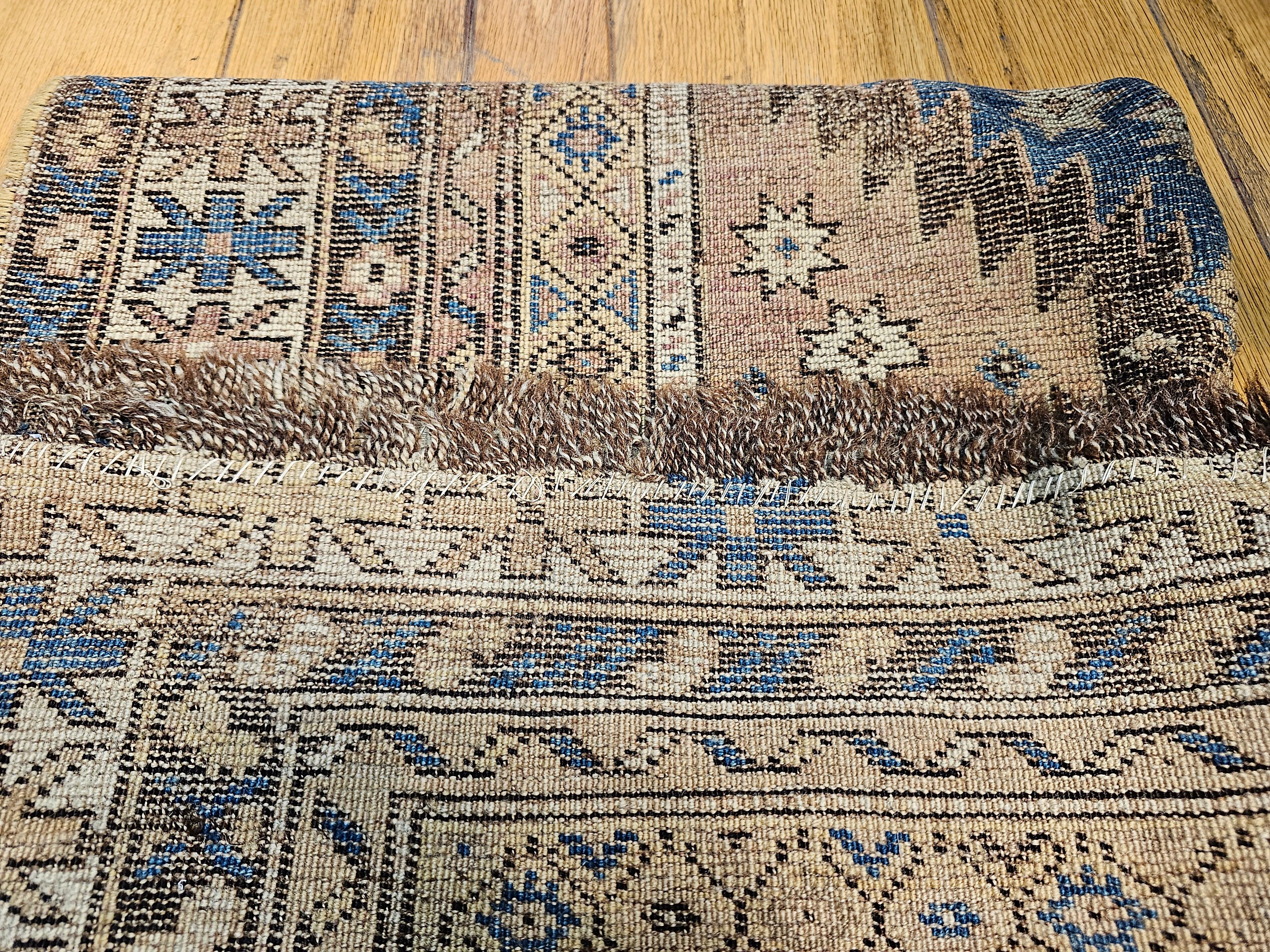 Antique Caucasian Shirvan Area Rug in Pale Blue, Ivory, Camel, Chocolate For Sale 14