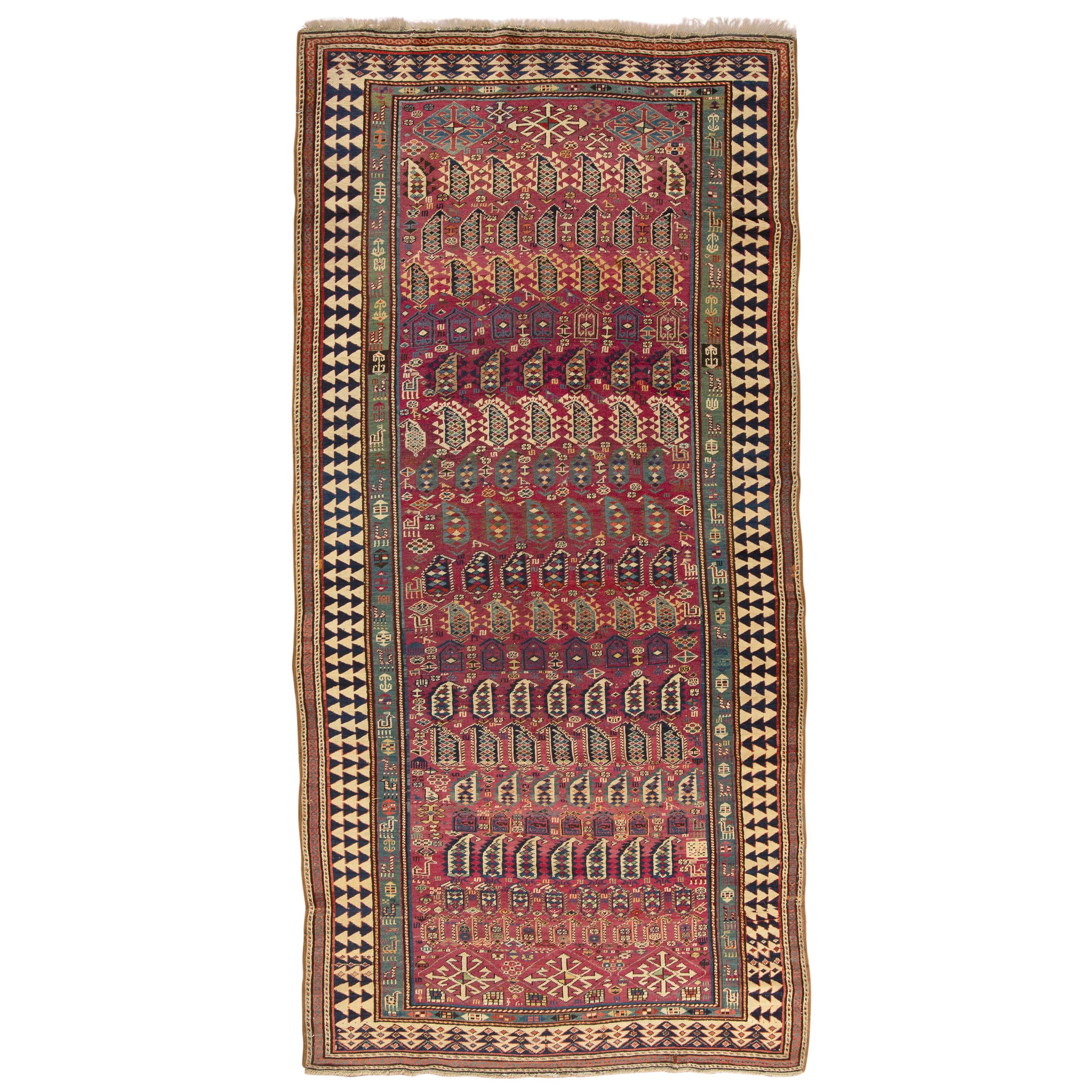 Alfombra antigua caucásica Shirvan Runner Circa 1880  4' x 8'9