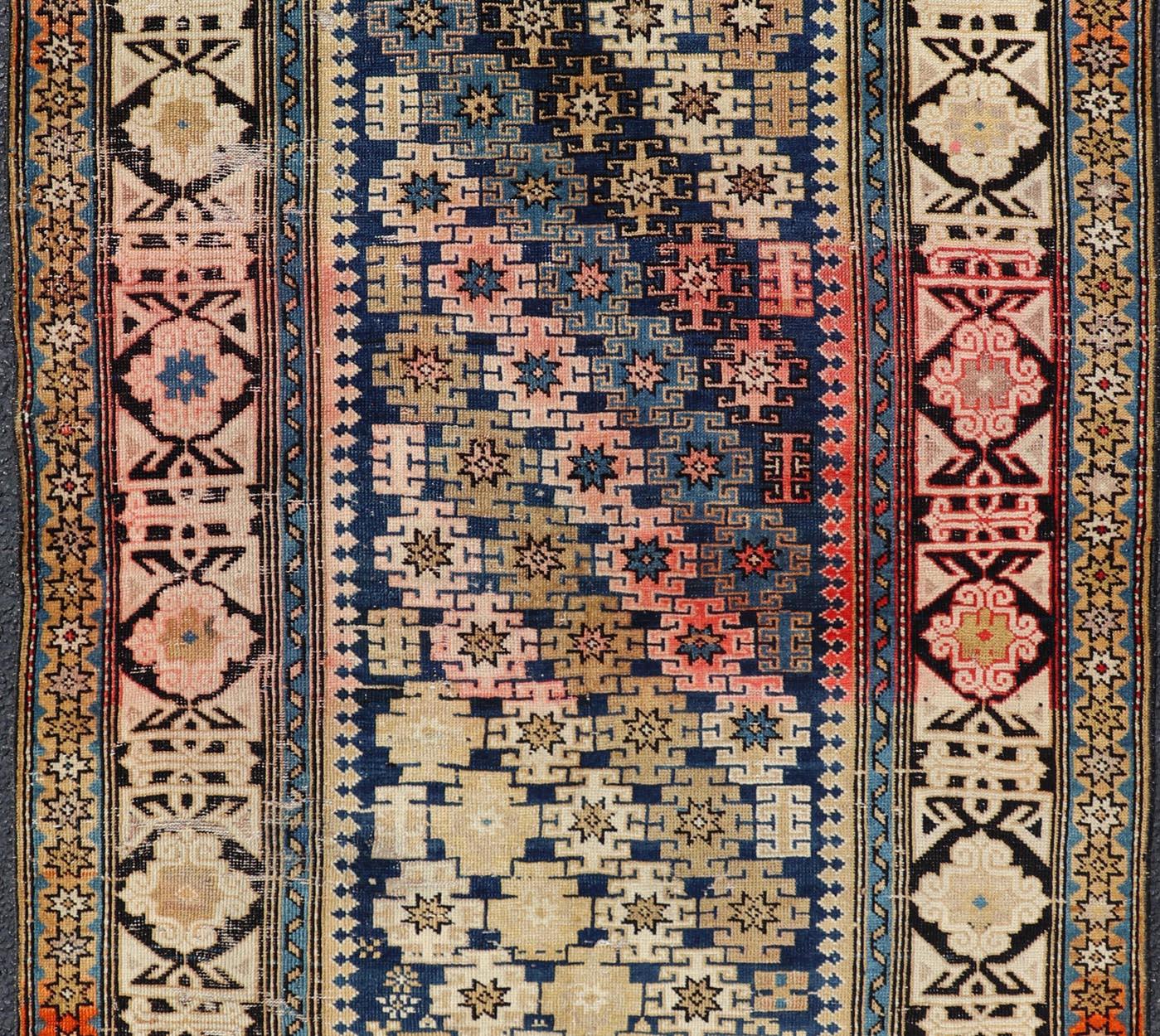 Antique Caucasian Shirvan rug with all-over blossoming tribal motifs. Keivan Woven Arts / rug V21-0102, country of origin / type: Caucasus / Shirvan, circa 1880
Measures: 3'0 x 4'10 
This colorful blossom carpet from Shirvan features an all-over