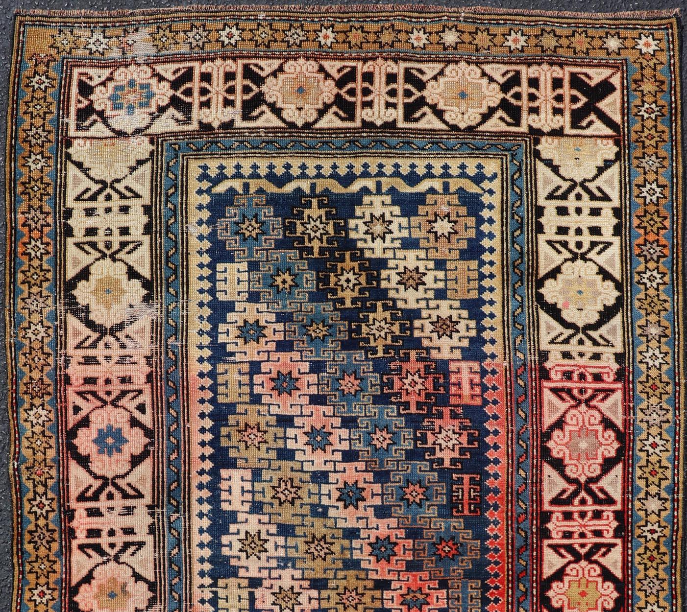 Antique Caucasian Shirvan Rug with All-Over Blossoming Tribal Motifs For Sale 1