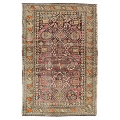 Antique Caucasian Shirvan Rug with All-Over Floral Motifs On A Brown Field 