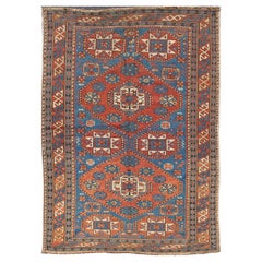 Antique Caucasian Shirvan Rug with Geometric Design in Brunt Orange and Blue