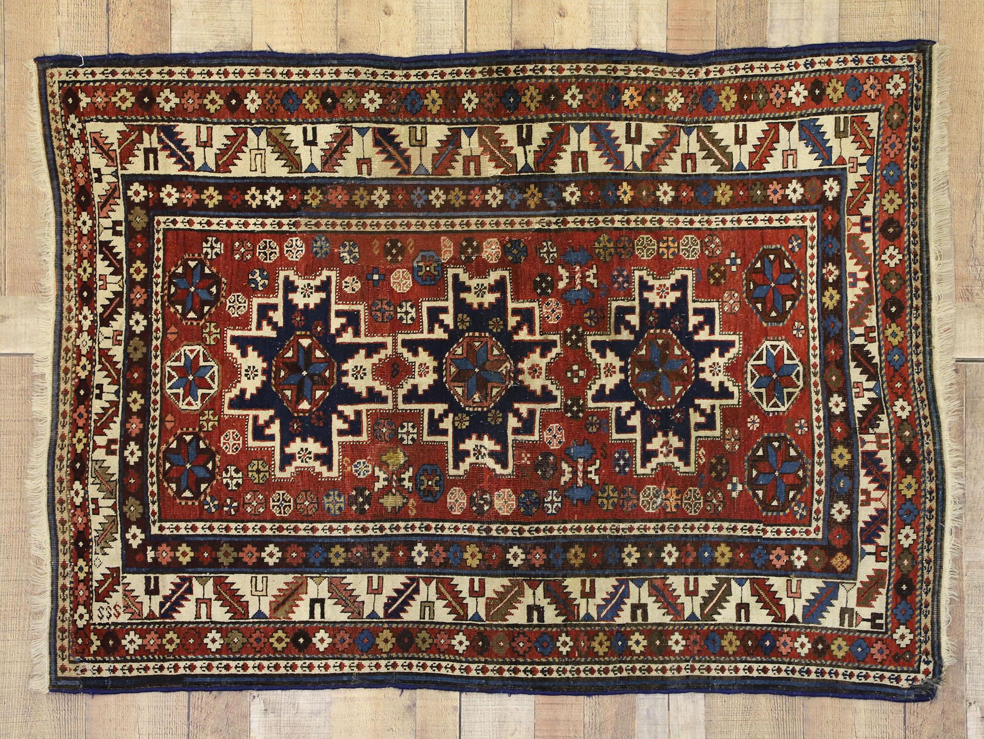 Antique Caucasian Shirvan Rug with Lesghi Star For Sale 1