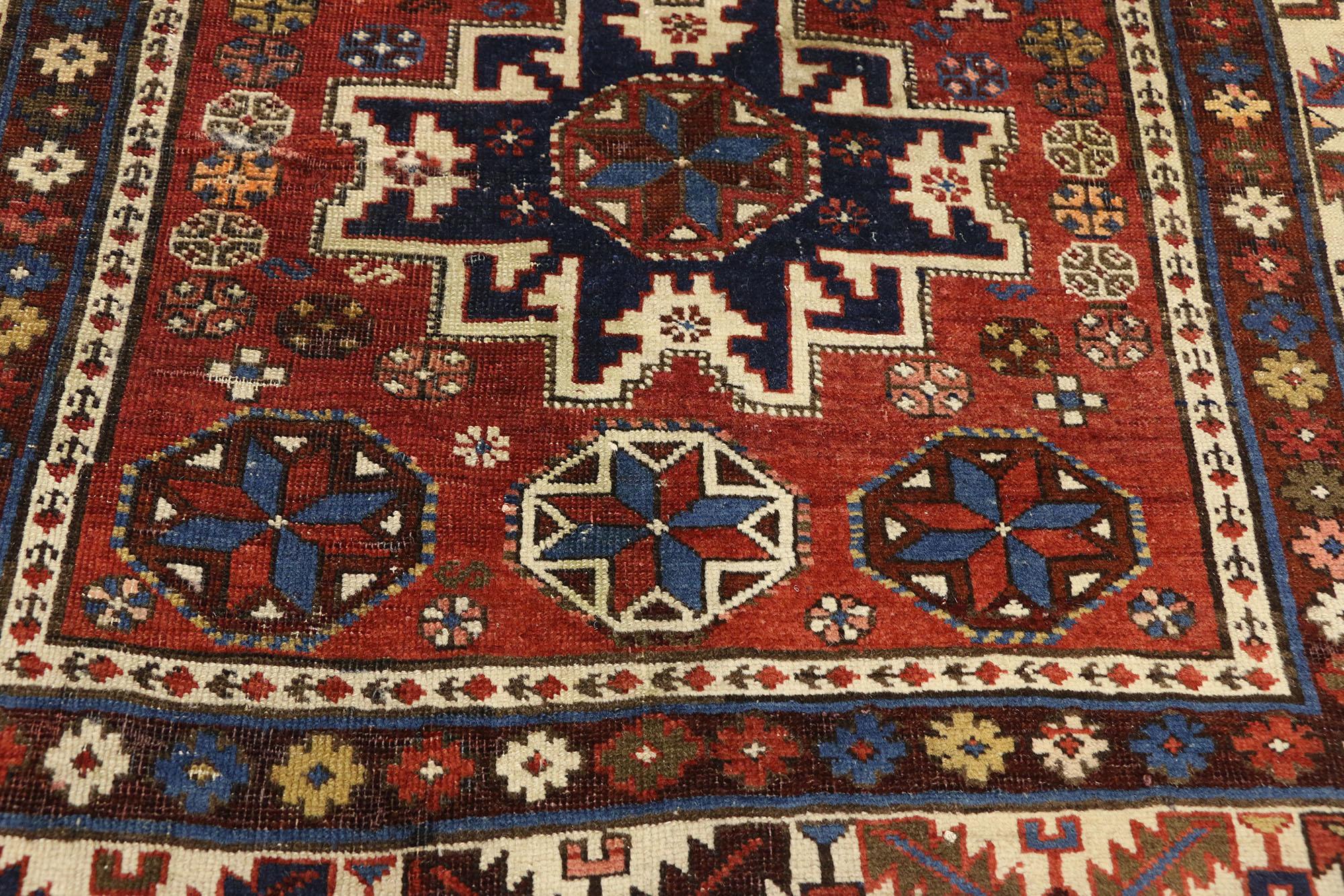 Hand-Knotted Antique Caucasian Shirvan Rug with Lesghi Star For Sale