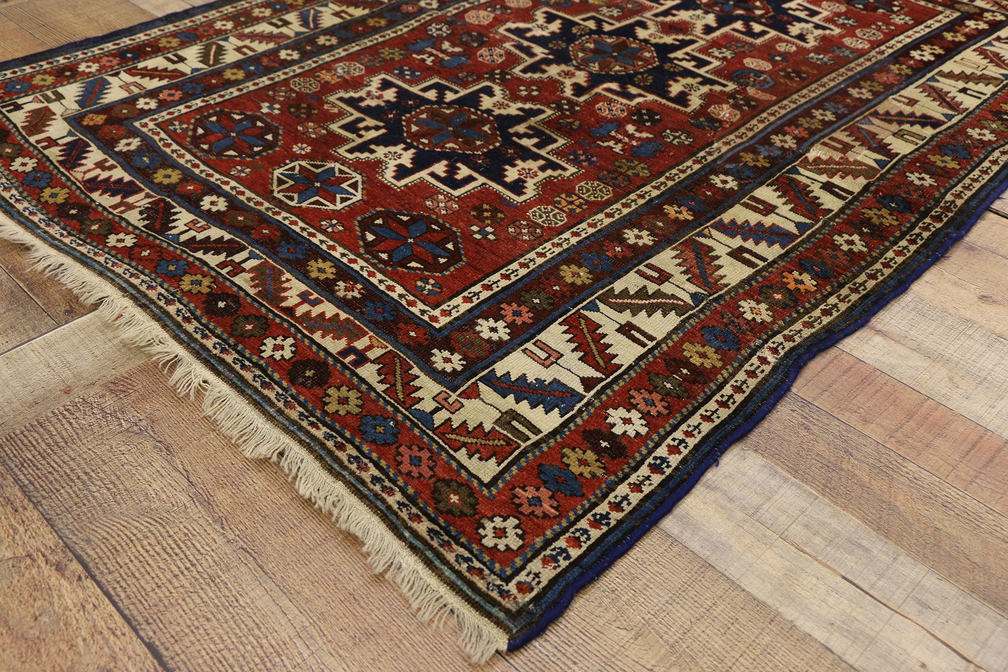 Wool Late 19th Century Caucasian Lesghi Star Shirvan Rug with Modern Style For Sale