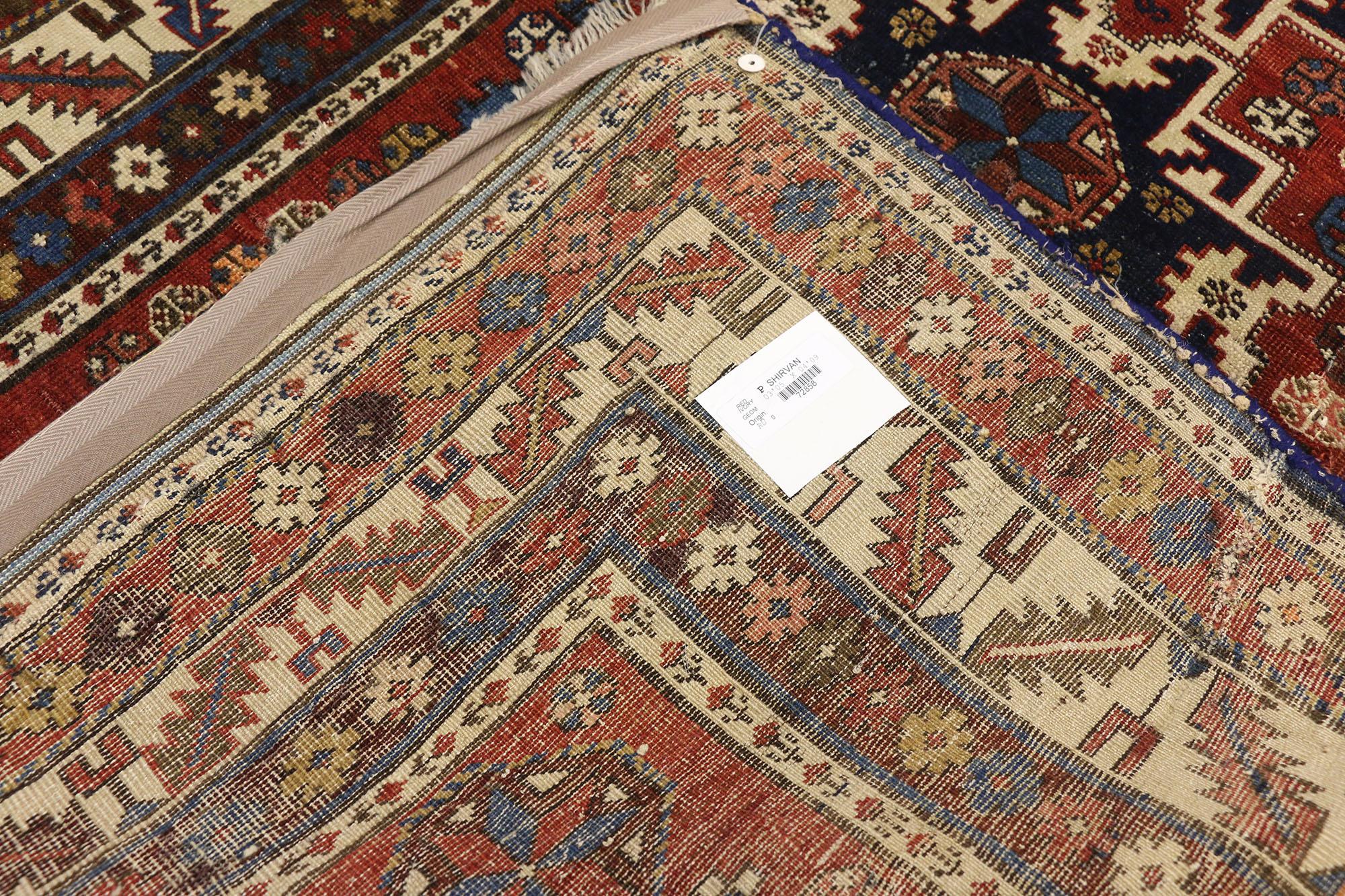 Antique Caucasian Shirvan Rug with Lesghi Star In Distressed Condition For Sale In Dallas, TX