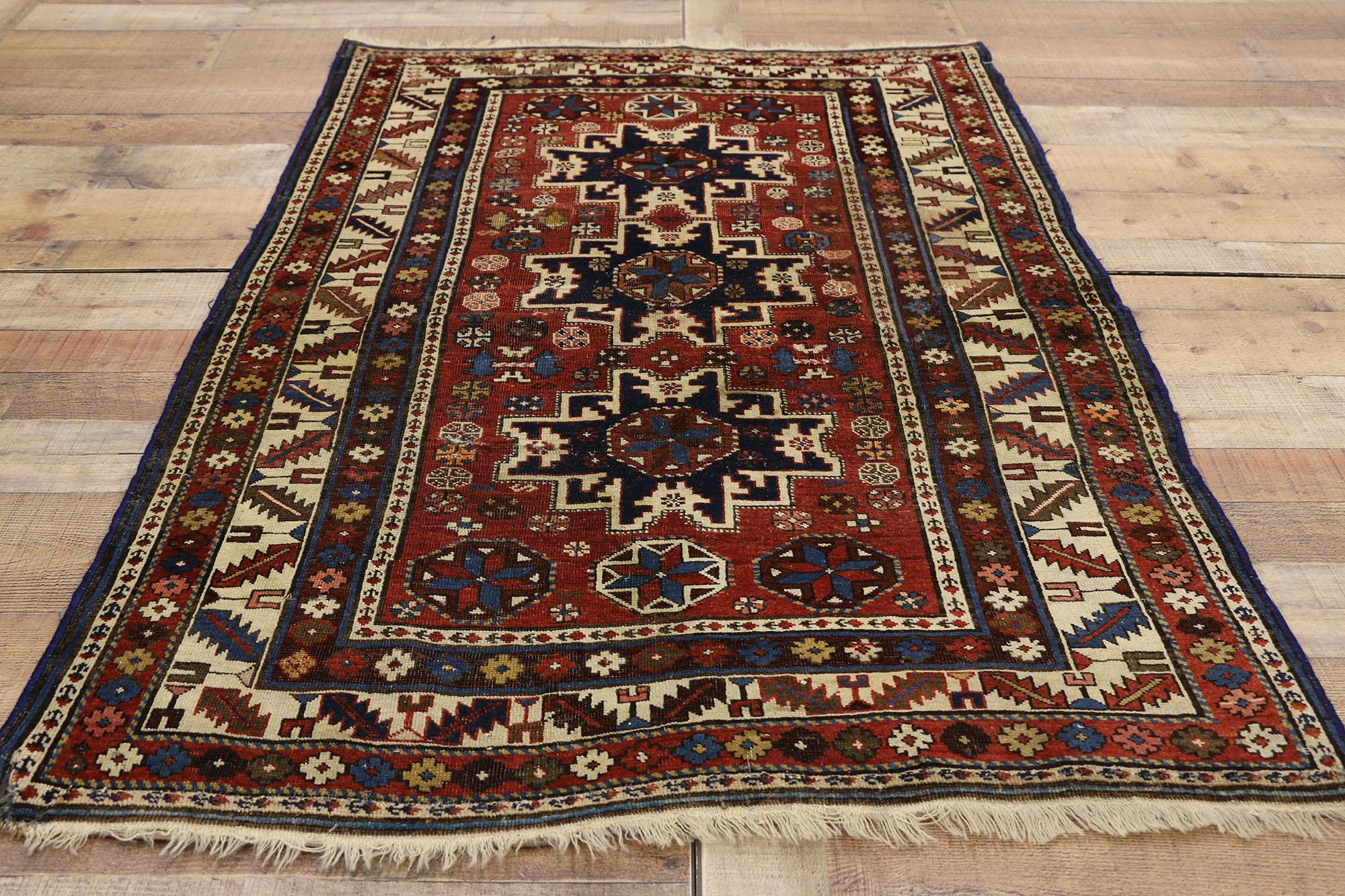 Wool Antique Caucasian Shirvan Rug with Lesghi Star For Sale