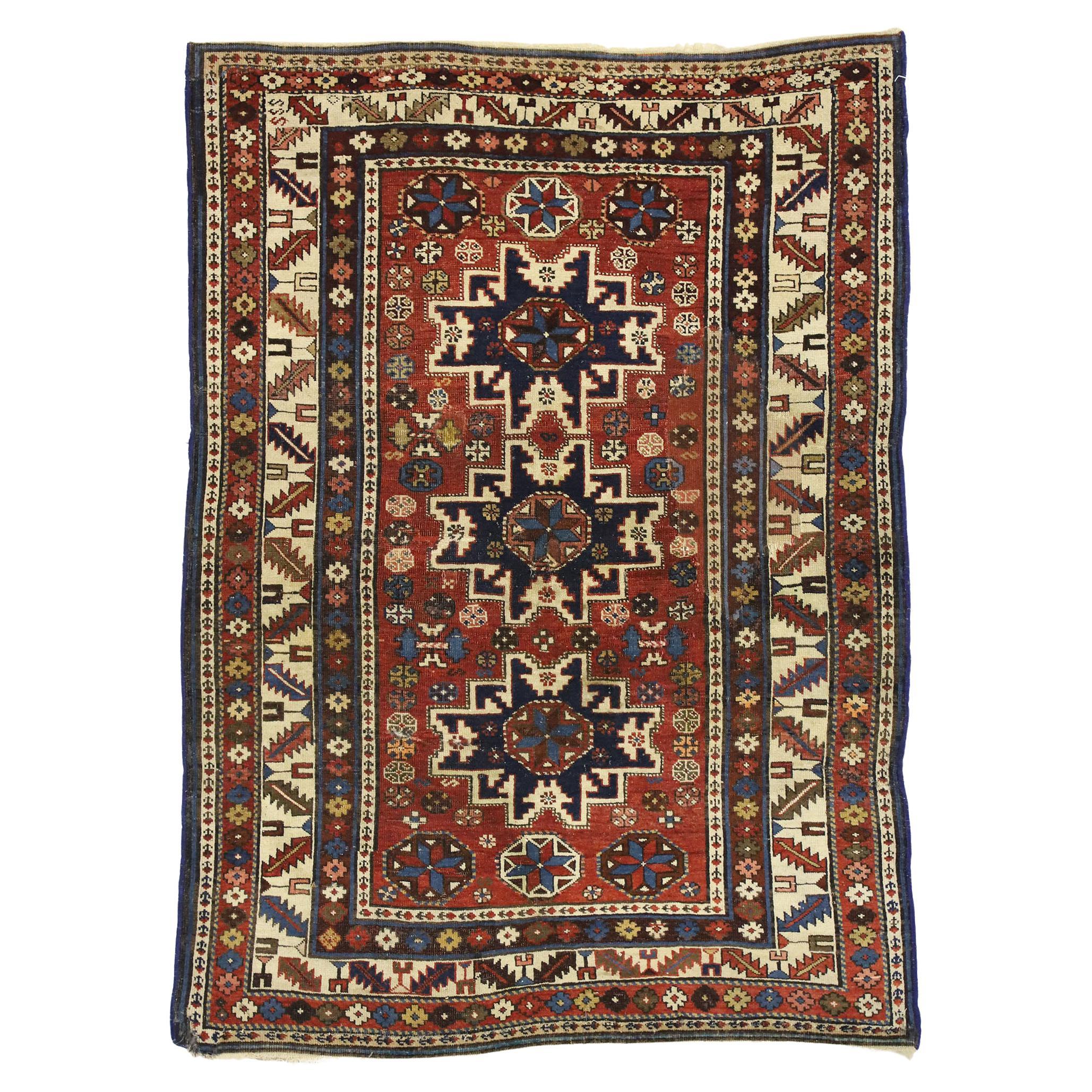 Antique Caucasian Shirvan Rug with Lesghi Star For Sale