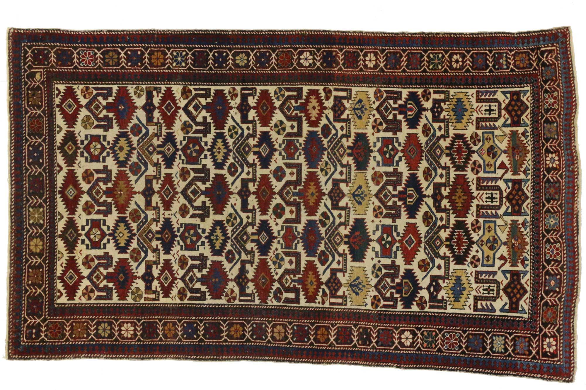 Antique Caucasian Shirvan Rug with Modern Tribal Style For Sale 4