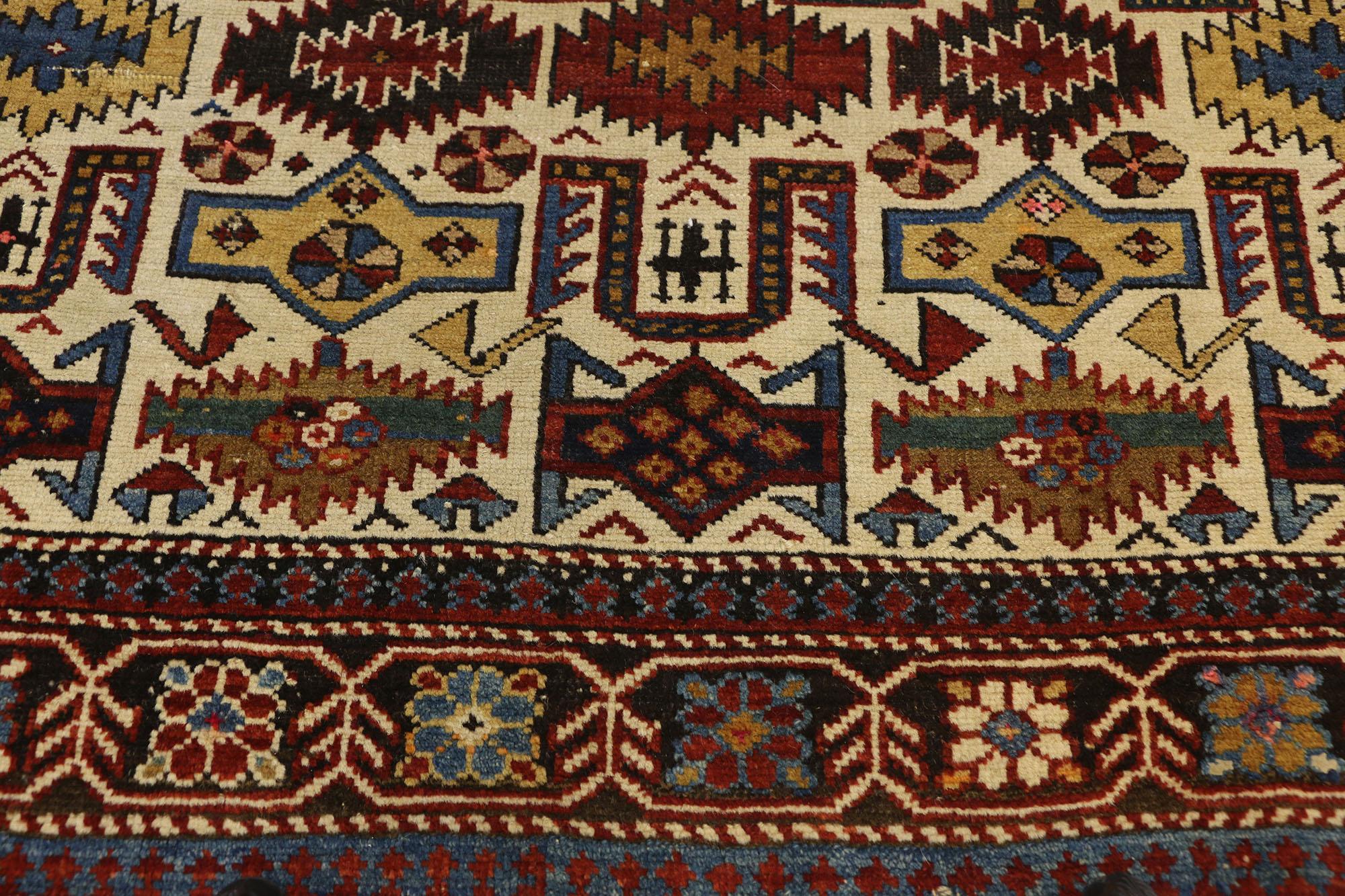 Hand-Knotted Antique Caucasian Shirvan Rug with Modern Tribal Style For Sale