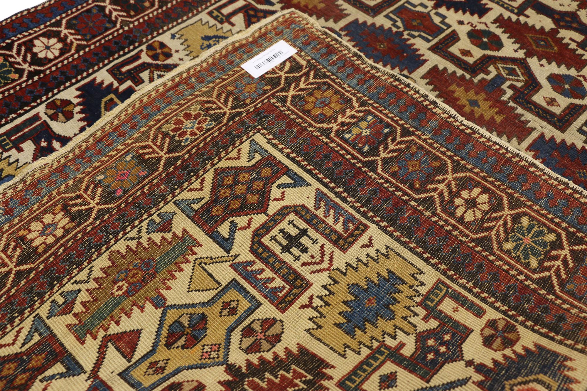 Antique Caucasian Shirvan Rug with Modern Tribal Style In Good Condition For Sale In Dallas, TX