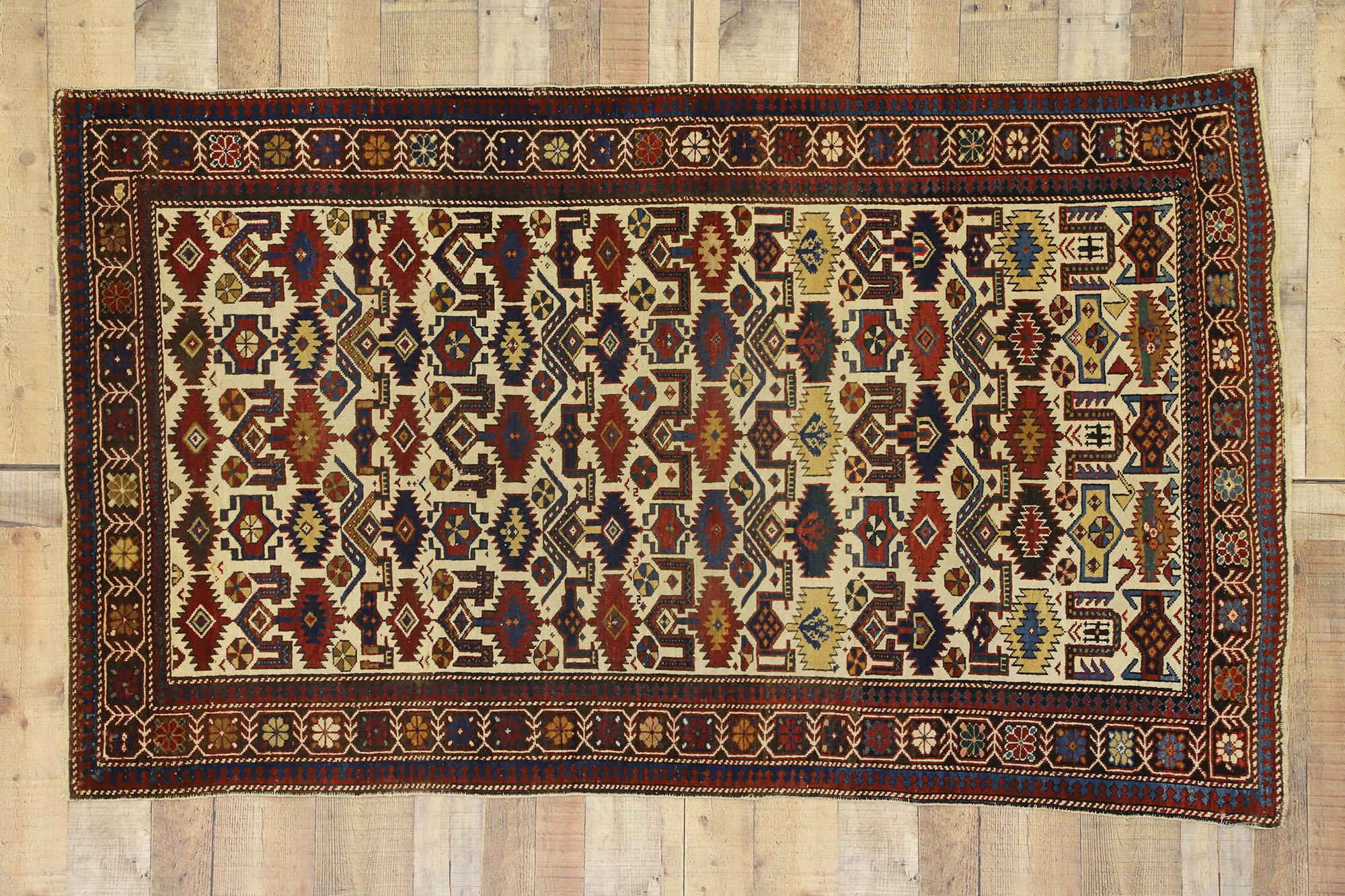 20th Century Antique Caucasian Shirvan Rug with Modern Tribal Style For Sale