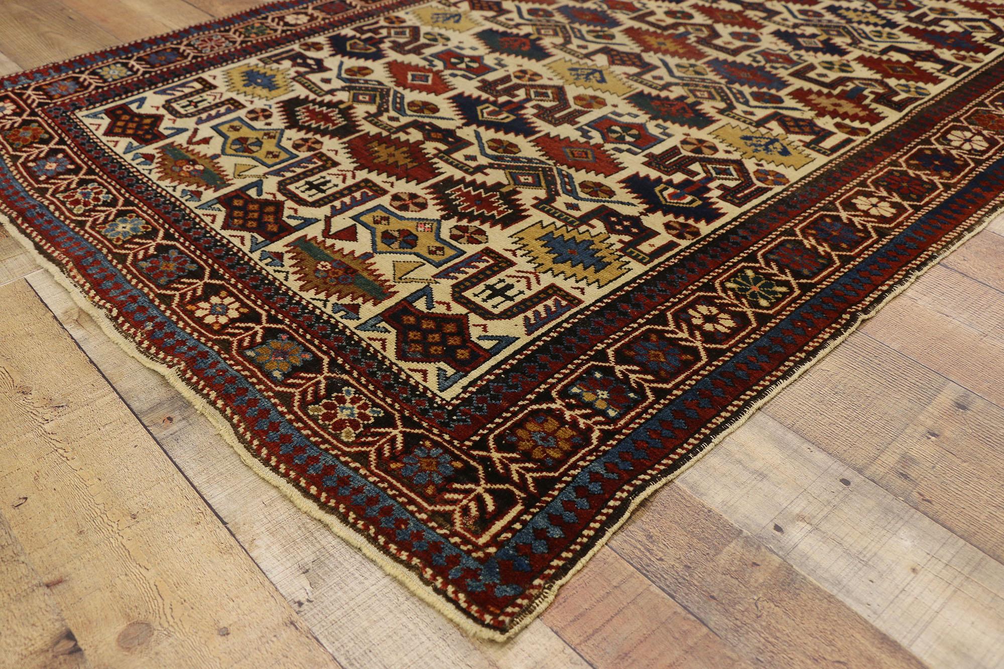 Wool Antique Caucasian Shirvan Rug with Modern Tribal Style For Sale