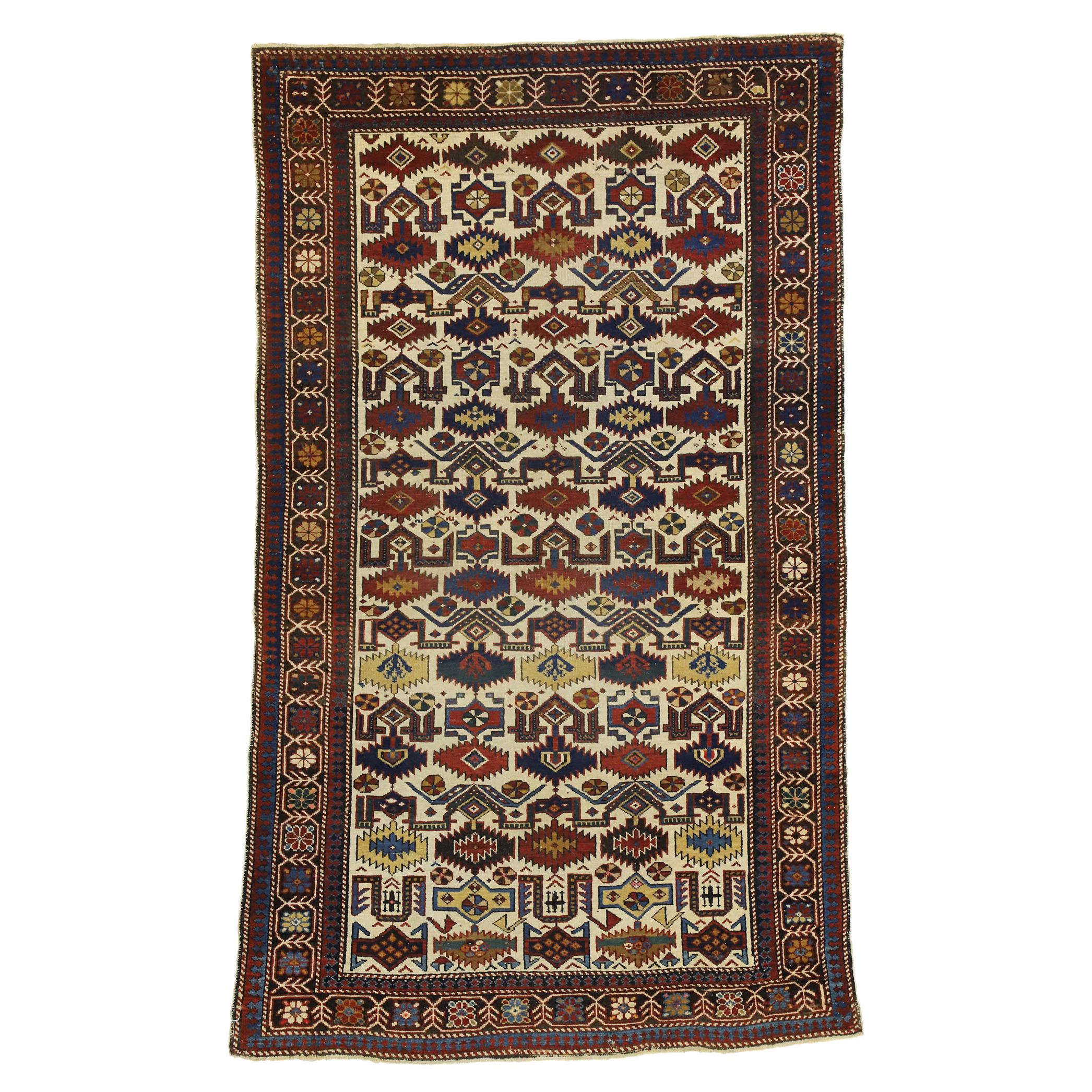 Antique Caucasian Shirvan Rug with Modern Tribal Style For Sale