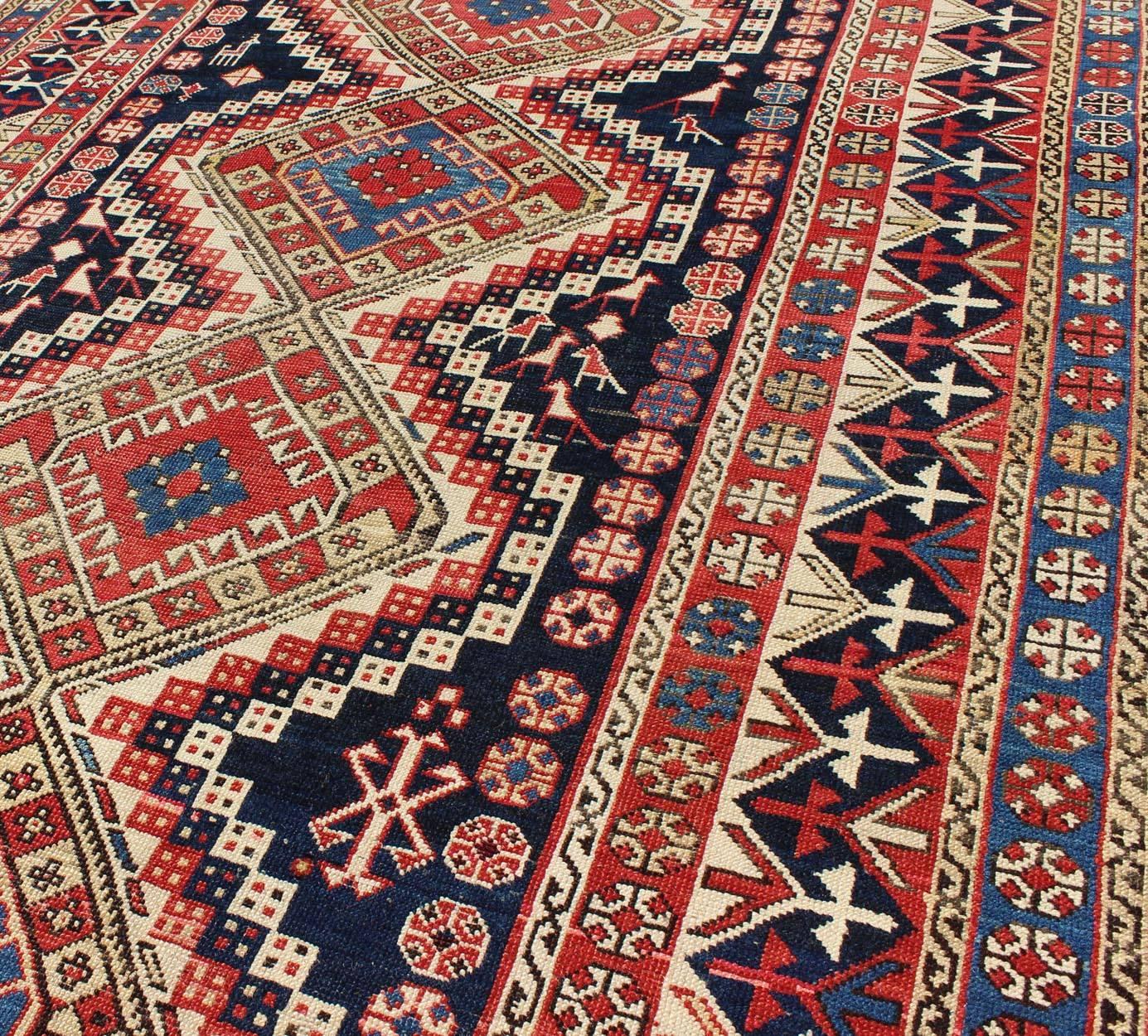 Antique Caucasian Shirvan Rug with Tribal Design and Medallions In Good Condition For Sale In Atlanta, GA