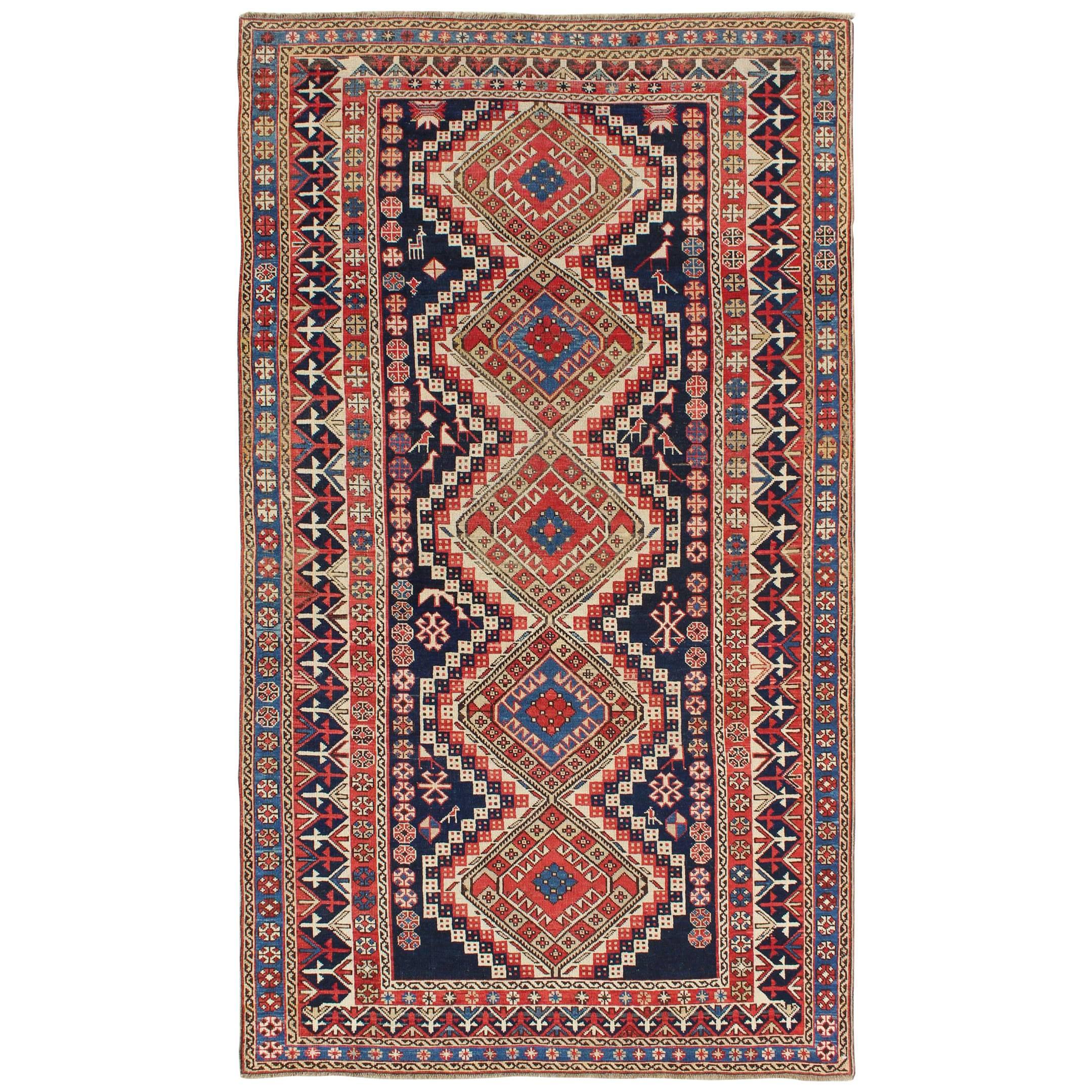 Antique Caucasian Shirvan Rug with Tribal Design and Medallions For Sale