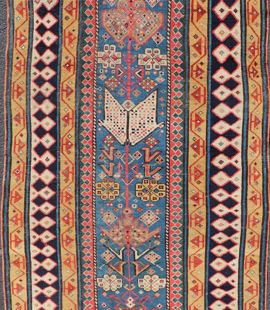 Antique Caucasian Shirvan Rug with Tribal Design and Motifs in Vivid Colors For Sale 3