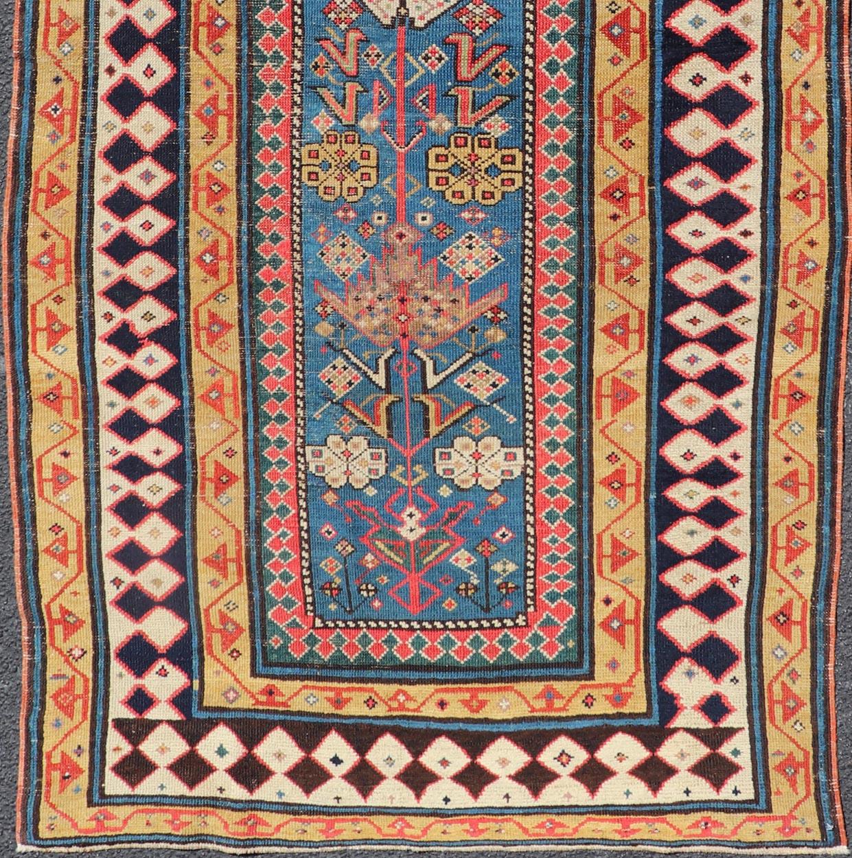Antique Caucasian Shirvan Rug with Tribal Design and Motifs in Vivid Colors For Sale 4