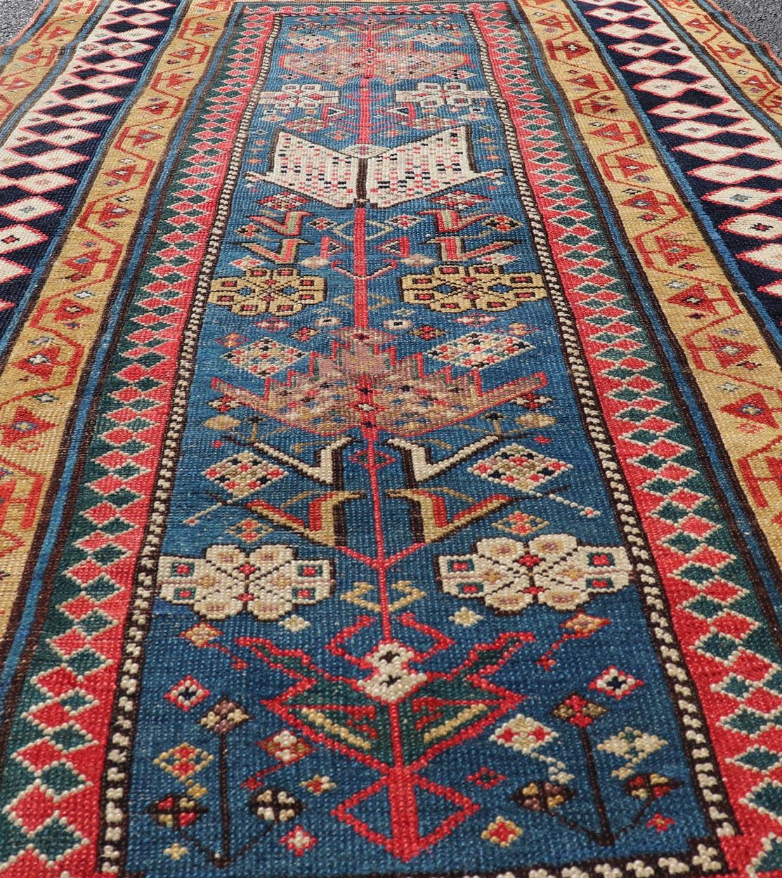Hand-Knotted Antique Caucasian Shirvan Rug with Tribal Design and Motifs in Vivid Colors For Sale
