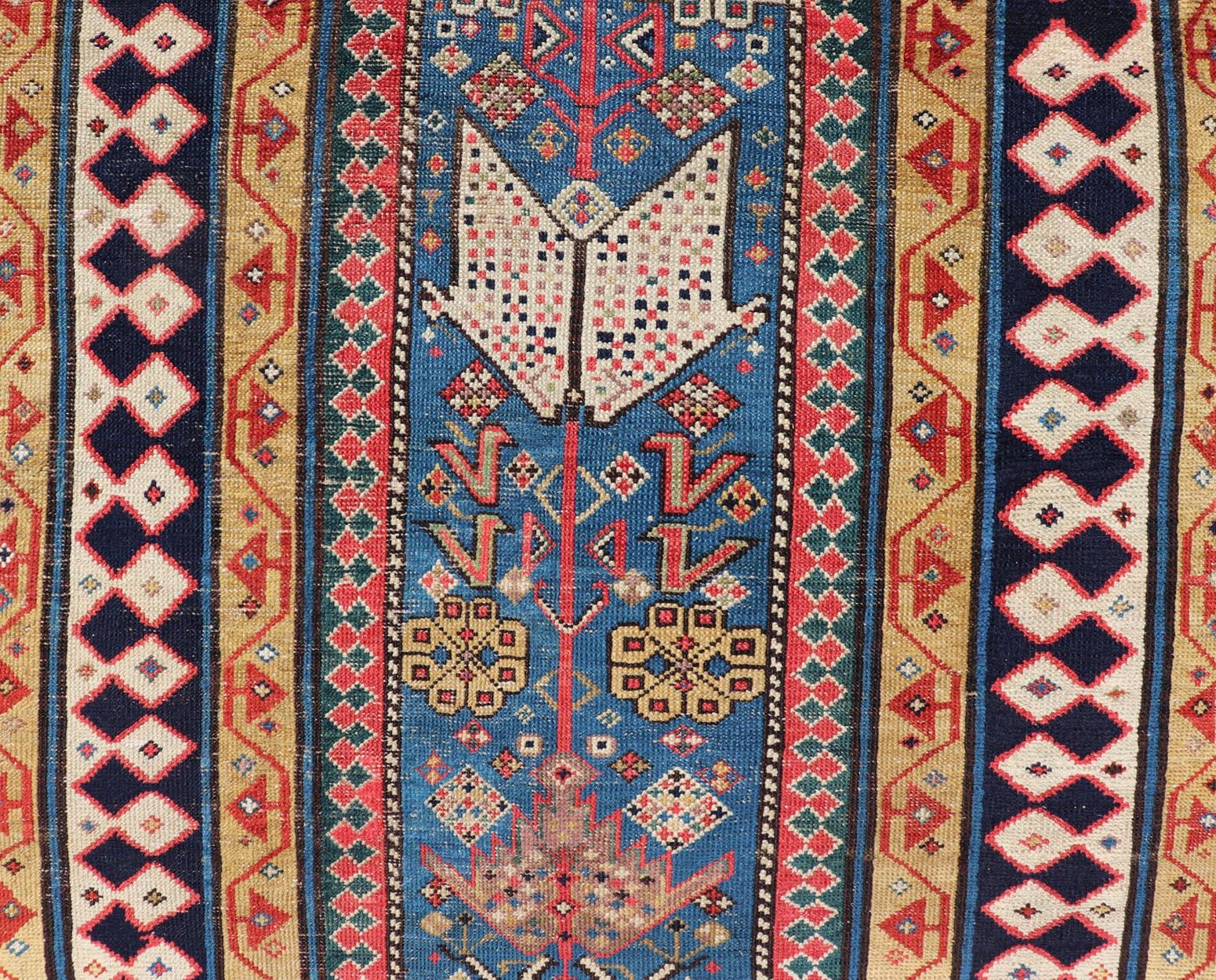Antique Caucasian Shirvan Rug with Tribal Design and Motifs in Vivid Colors In Good Condition For Sale In Atlanta, GA