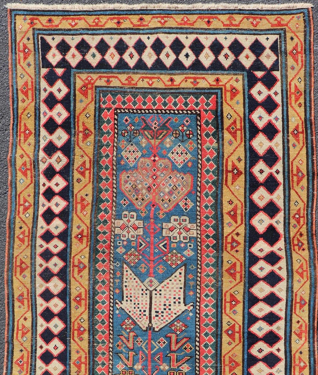 Antique Caucasian Shirvan Rug with Tribal Design and Motifs in Vivid Colors For Sale 2