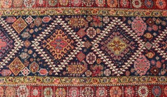 Antique Caucasian Shirvan Runner In Latch Hook Medallions With Navy Blue Field