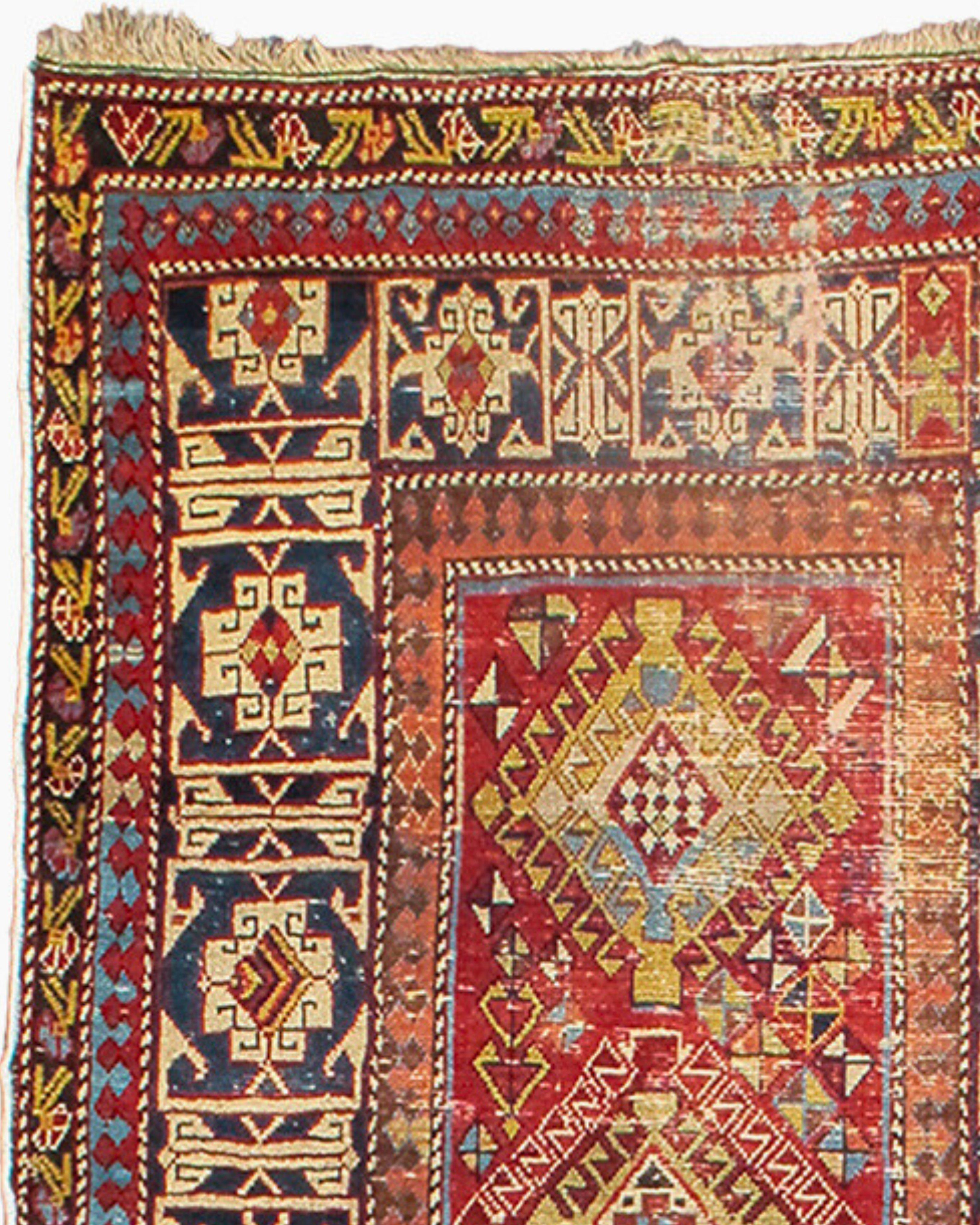 Noué à la main Tapis de couloir Shirvan caucasien ancien, milieu du 19e siècle en vente