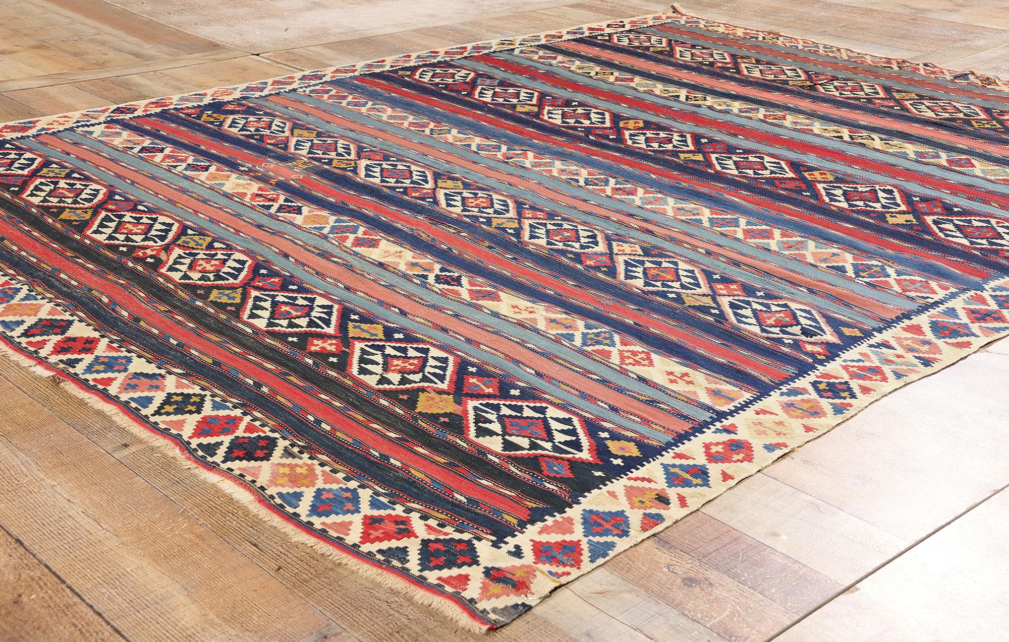 XIXe siècle Tapis caucasien ancien Shirvan tribal à tissage plat en vente