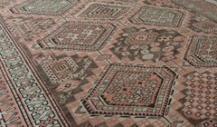 Antique Caucasian Shirvan Tribal Rug in Light Brown and Coral Rust Color