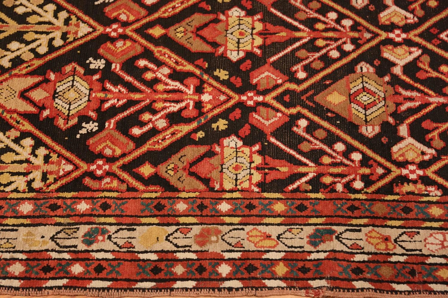 Antique Rare Caucasian Shrub Design Kazak Runner Rug, Country of Origin / Rug Type: Caucasian Rug, Circa date: 1900. Size: 3 ft 6 in x 9 ft 7 in (1.07 m x 2.92 m)
